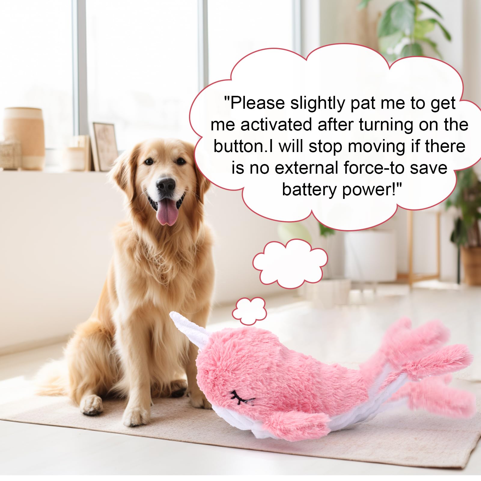 Mity Rain 2 In 1 Interactive Dog Toys, Fish Dog Toy To Keep Them Busy, Plush Squeaky Dog Toys, Rechargeable Wiggly Pink Pet Toys