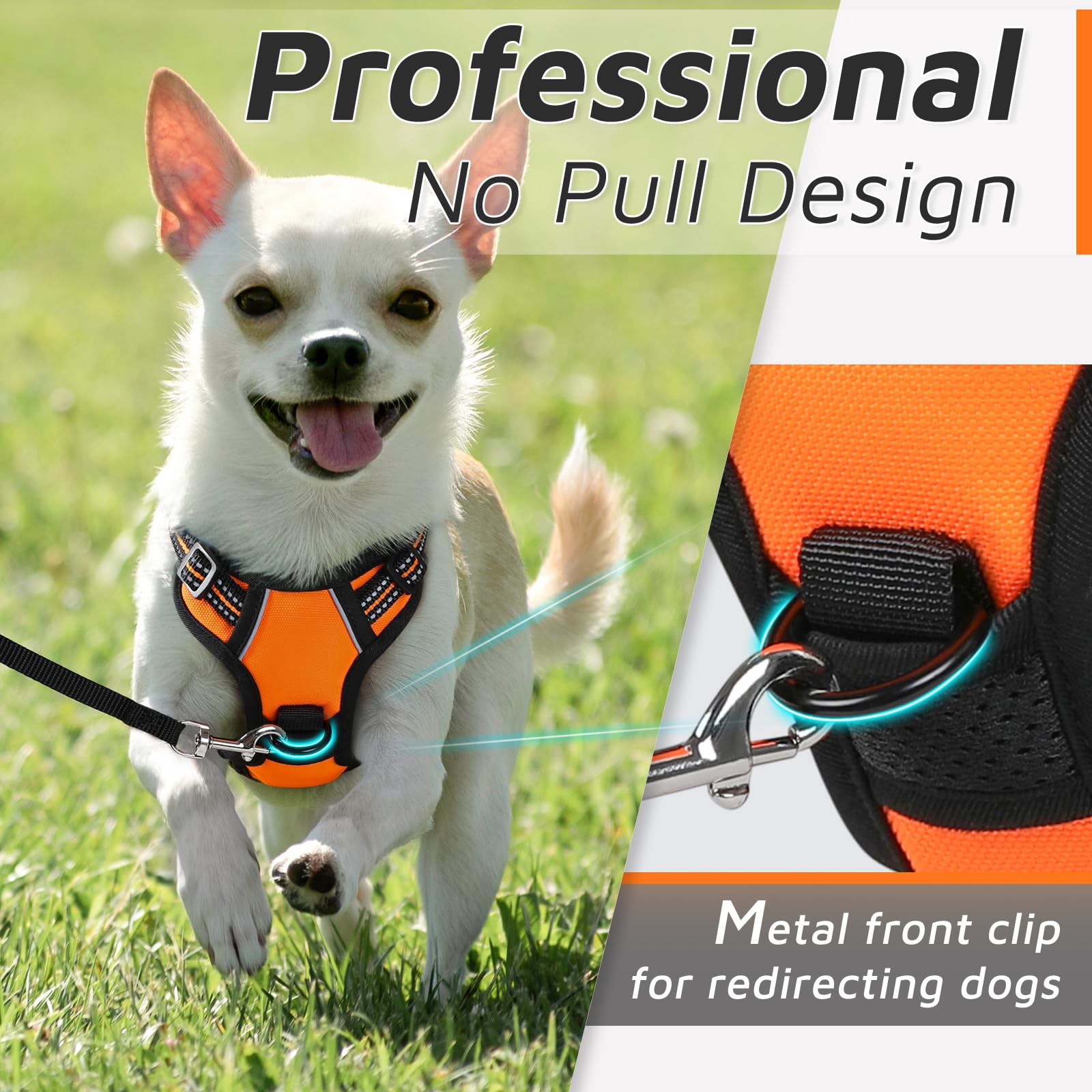 Eagloo Small Dog Harness No Pull, Service Vest With Reflective Strips And Control Handle, Adjustable And Comfortable For Easy Walking, No Choke Pet Harness With 2 Metal Rings, Orange, Xs