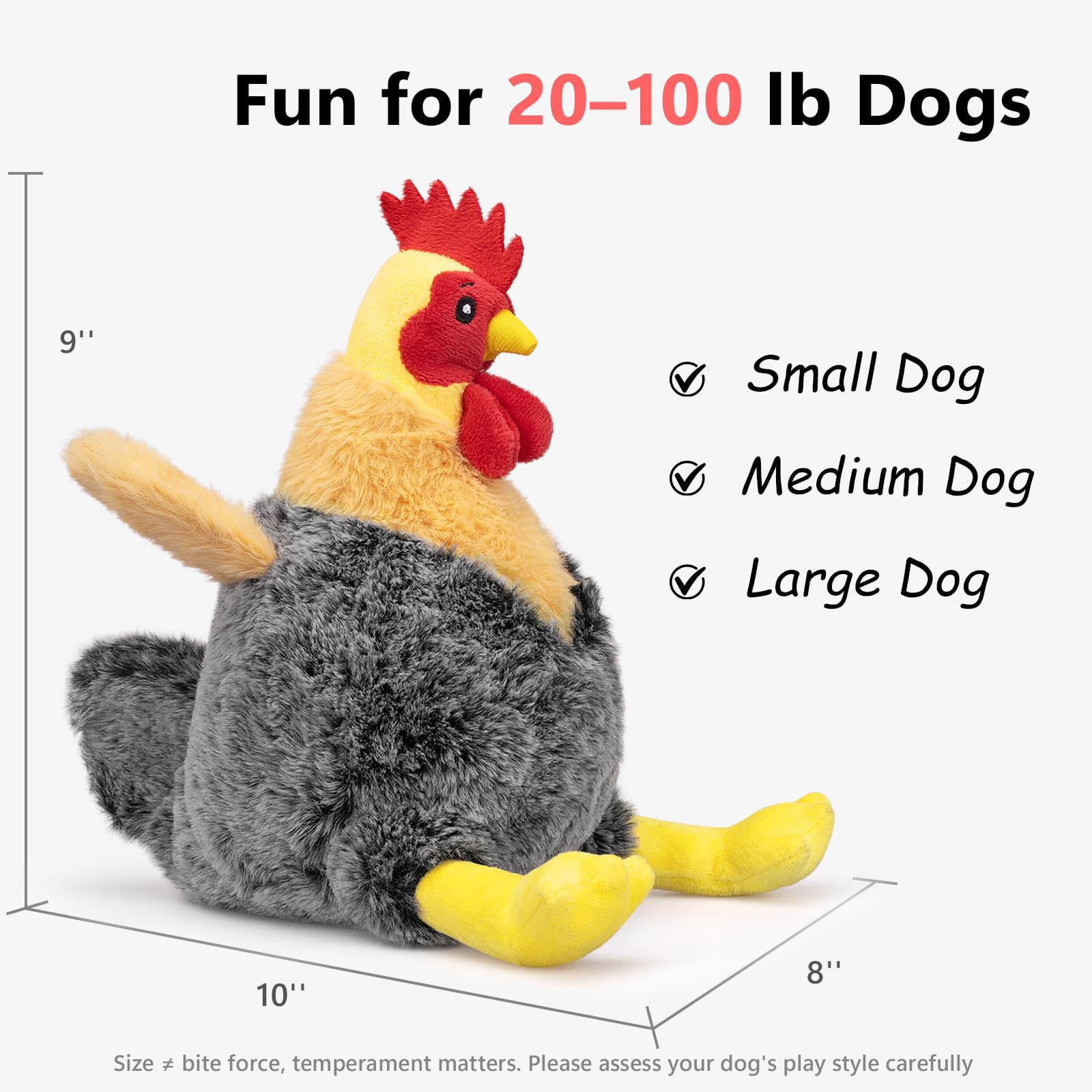 Squeaky Stuffed Dog Toys - Plush Chicken Chew Toy for Small, Medium & Large Dogs, Cute & Funny Interactive Puppy Toy with Crinkl