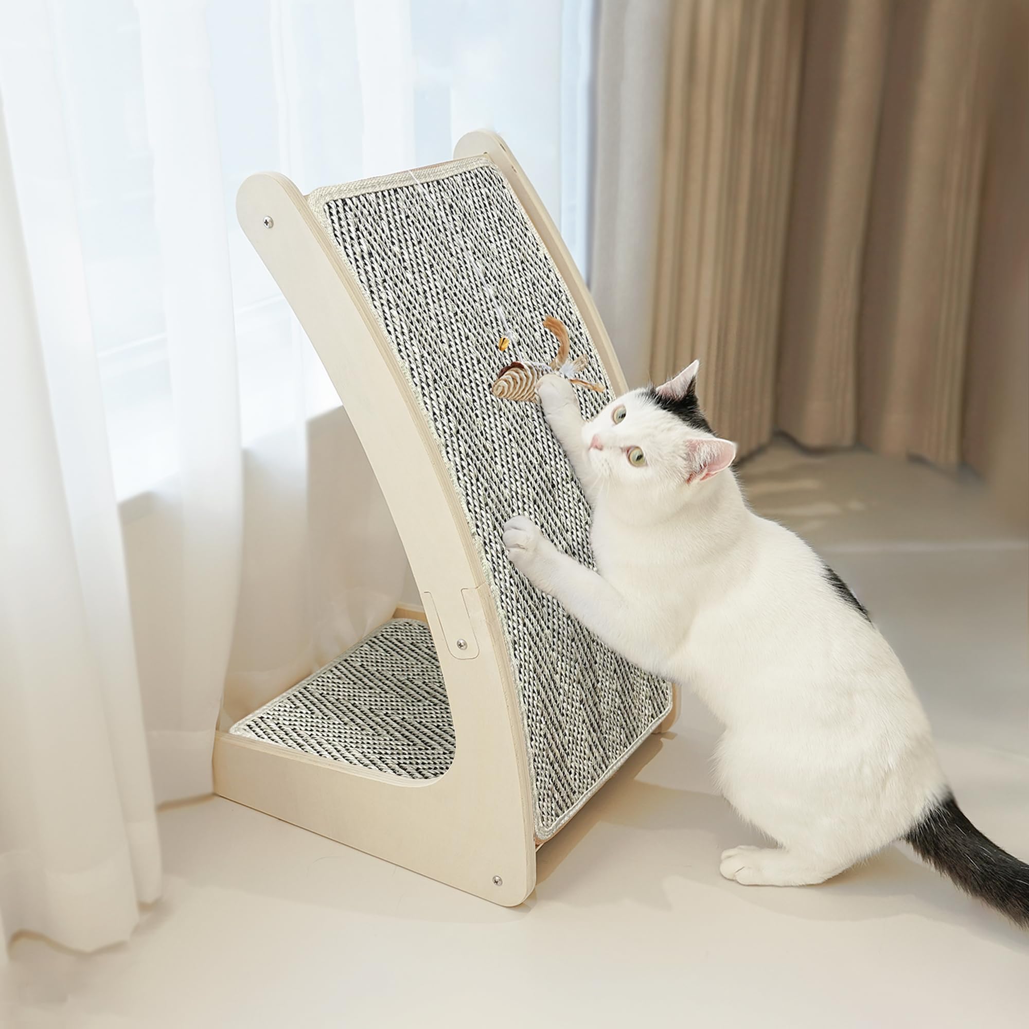 Petkaray Cat Scratcher, Sisal Cat Scratch Pad, Curved Scratching Board For Indoor Kitty, Floor Mounted Scratcher With Mouse Toy 