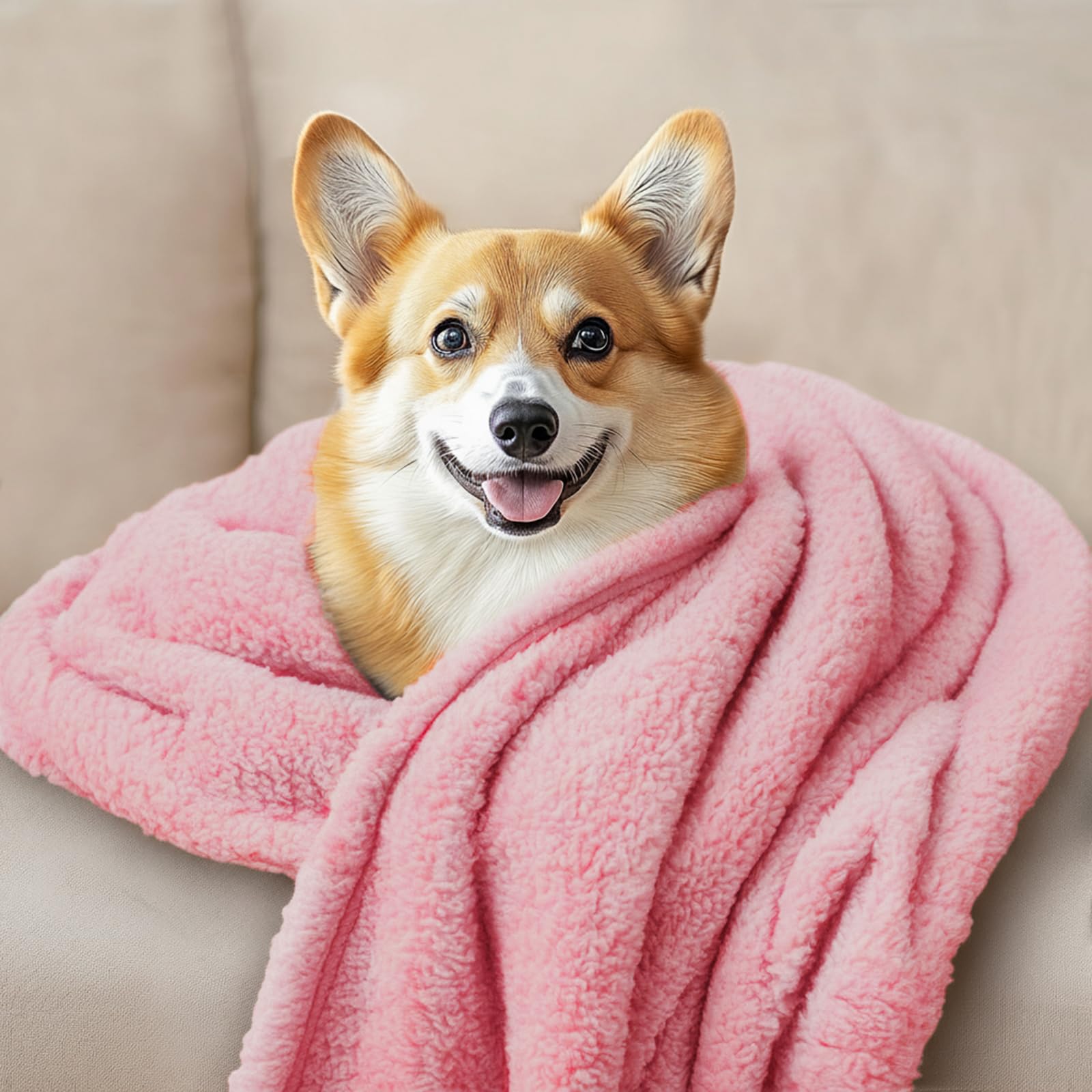 Luciphia 1 Pack 3 Calming Dog Blanket Fluffy Premium Fleece Pet Blankets Soft Sherpa Throw for Dogs Puppy Cat Beige/Pink/HazeBlu