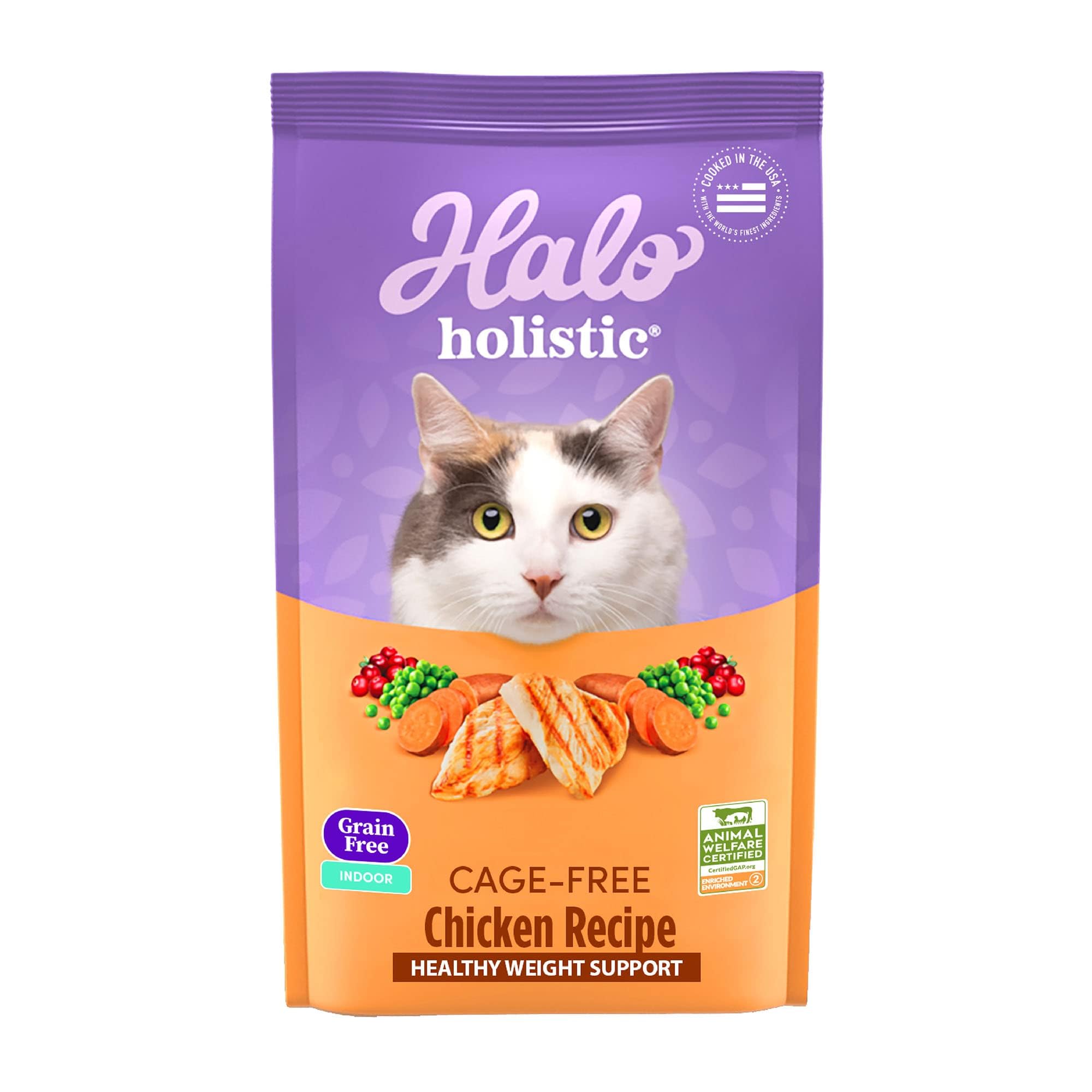 Halo Holistic Cage Free Chicken Cat Food, Grain Free Dry Cat Food, For Healthy Weight Support, Kibble for Indoor Cats, 10 lb Bag