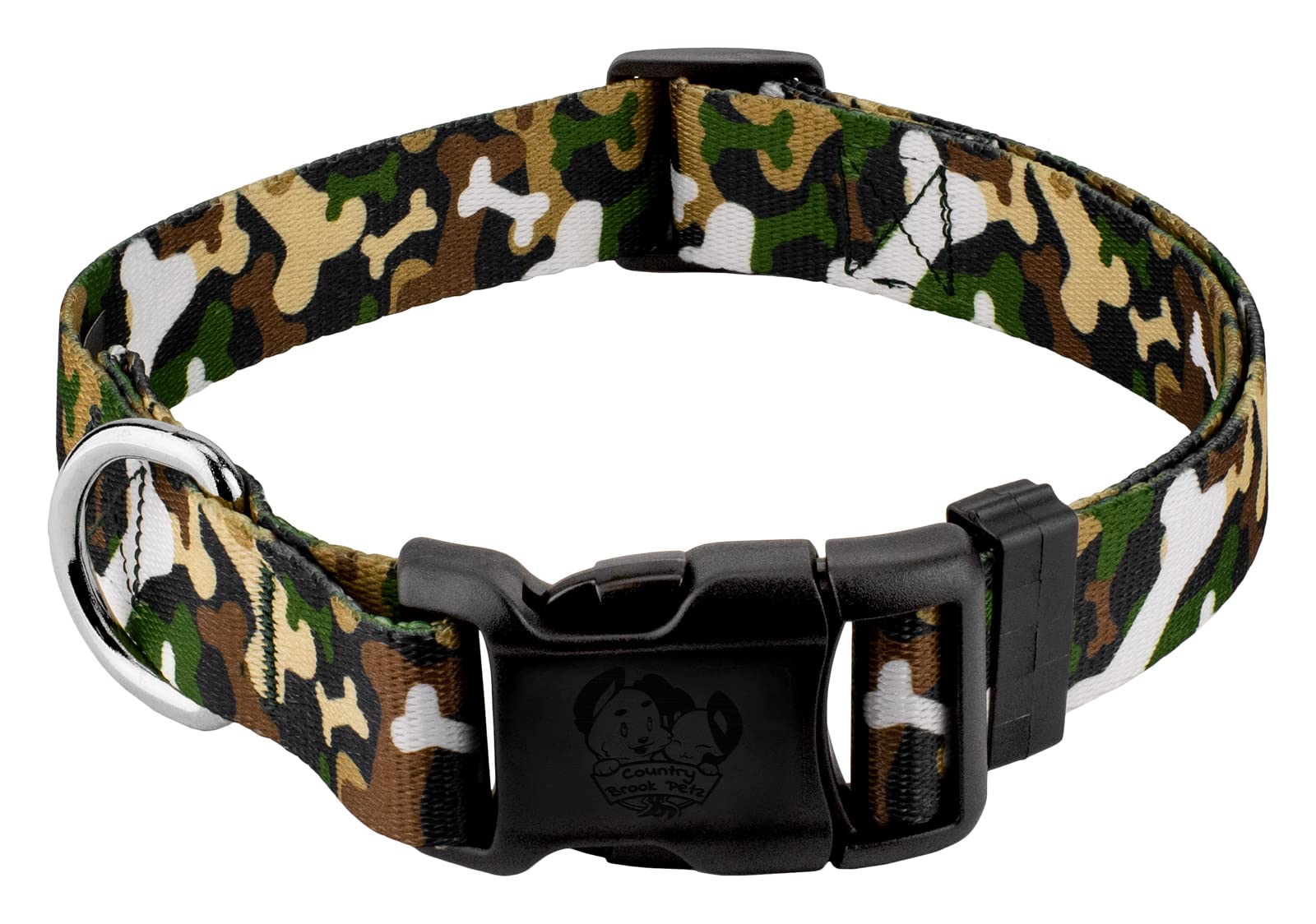 Country Brook Petz - Deluxe Woodland Bone Camo Dog Collar - Made In The U.S.A., Camouflage Collection Featuring Rugged Designs (1 Inch, Large)