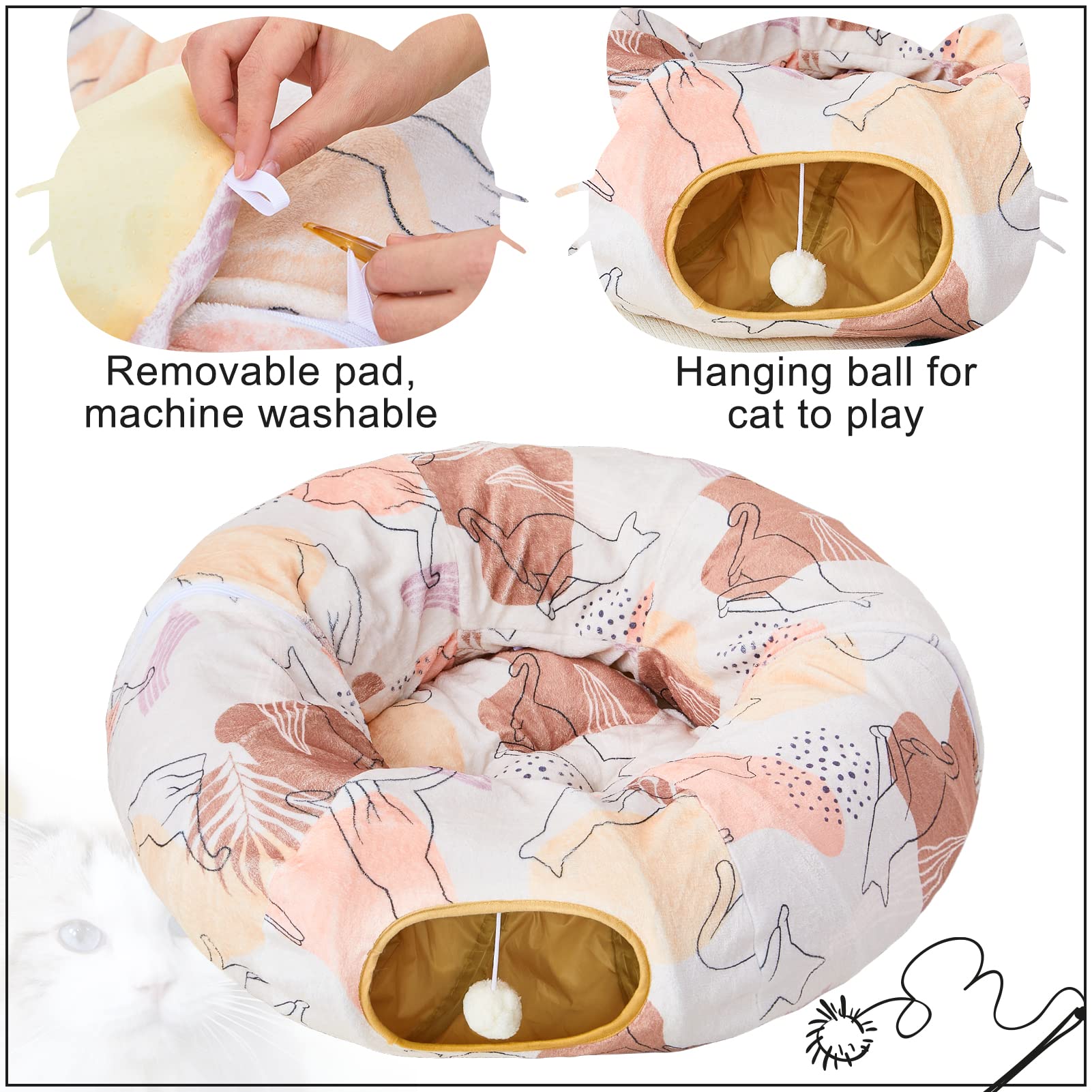 Cat Tunnel Bed, Cat Tunnels Cat Toys For Indoor Cats S-Shape Cat Tube And Cat Donut Tunnel Cave Large Cat Toys Interactive Cat S