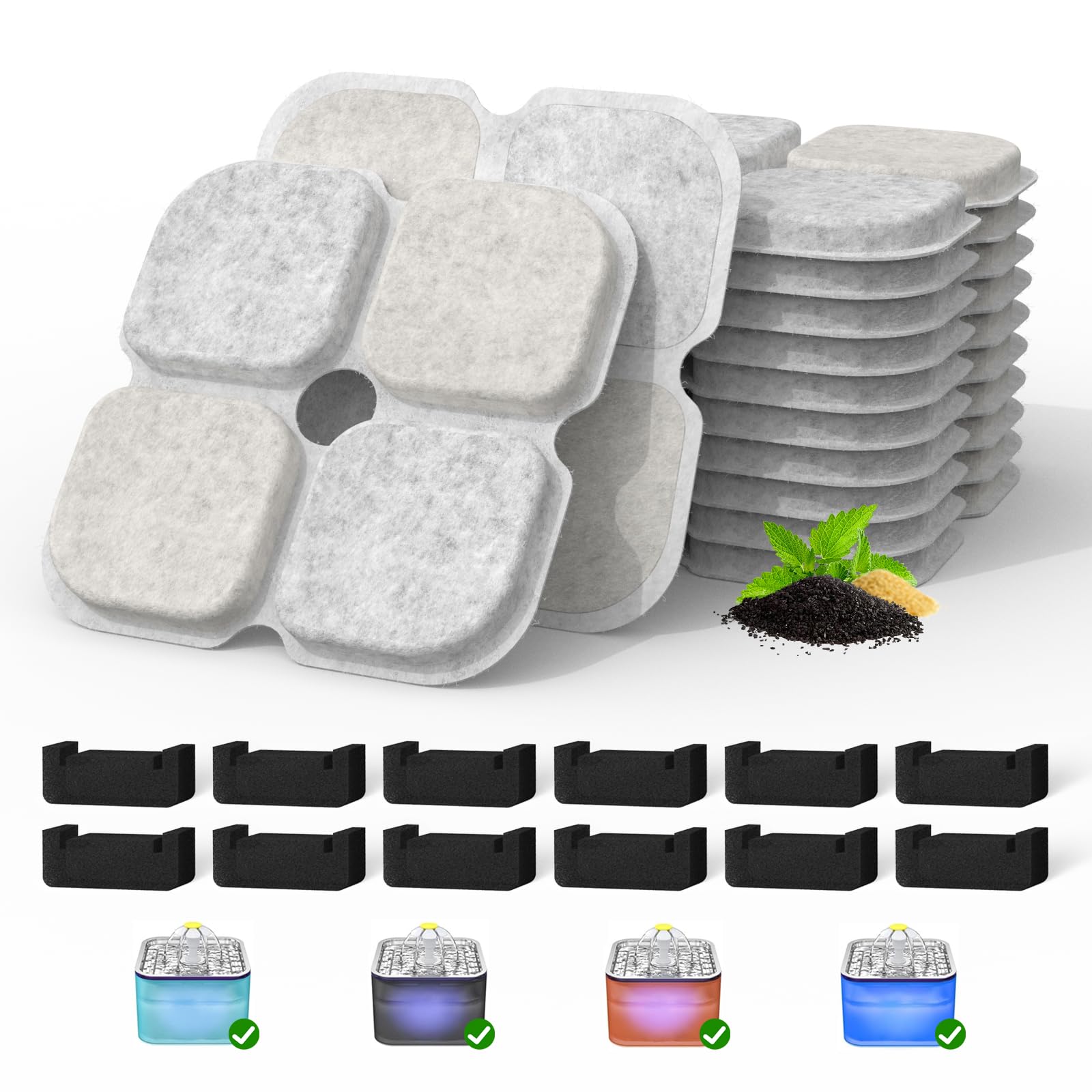 Cat Pet Water Fountain Filters, 12 Pack Replacement Filters Fit For 101Oz/3L Crystal Cat Fountain, Triple Filtration System (12 