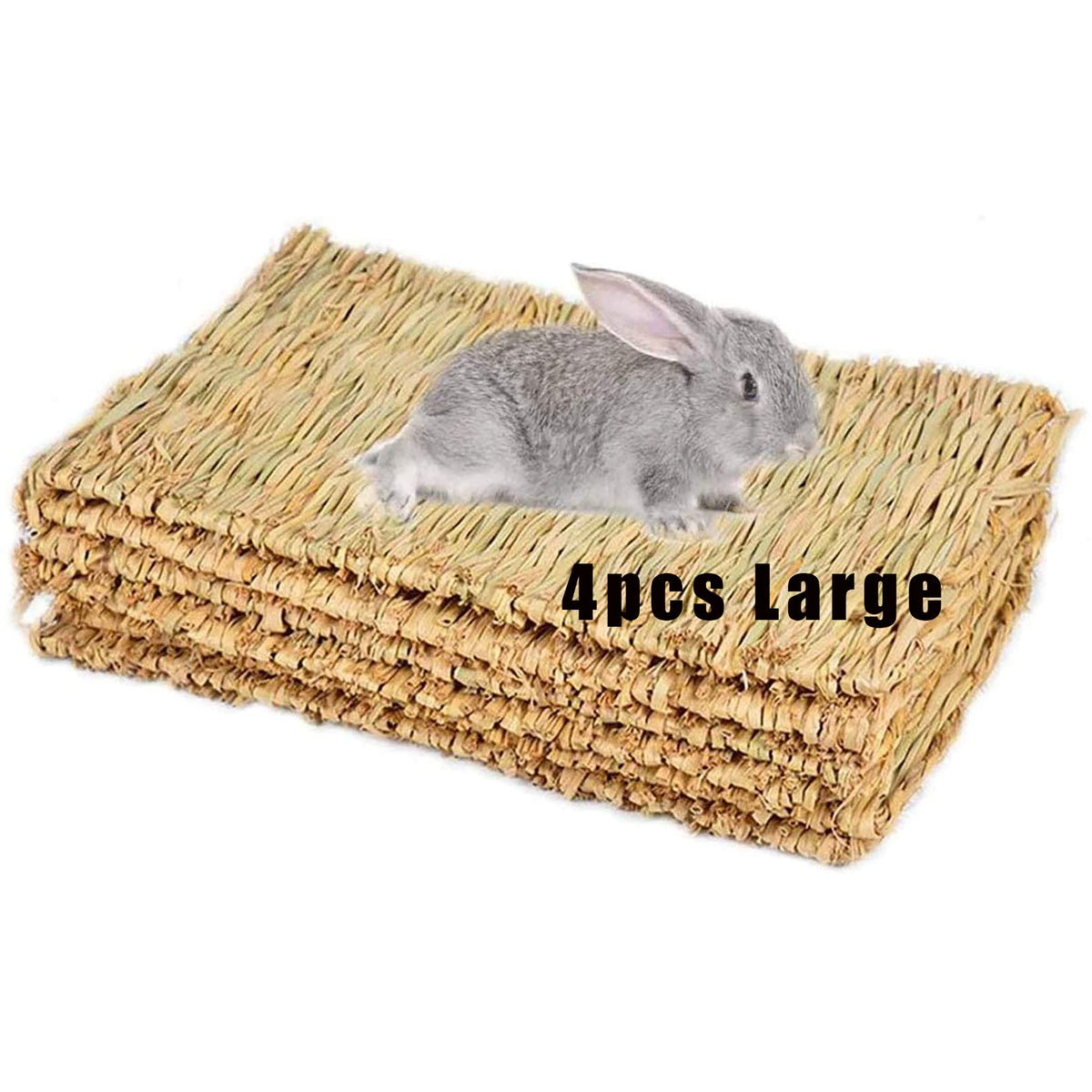 Hamiledyi Grass Mat Woven Bed Mat For Small Animal 4 Pcs Large Bunny Bedding Nest Chew Toy Bed Play Toy For Guinea Pig Parrot Rabbit Bunny Hamster Rat