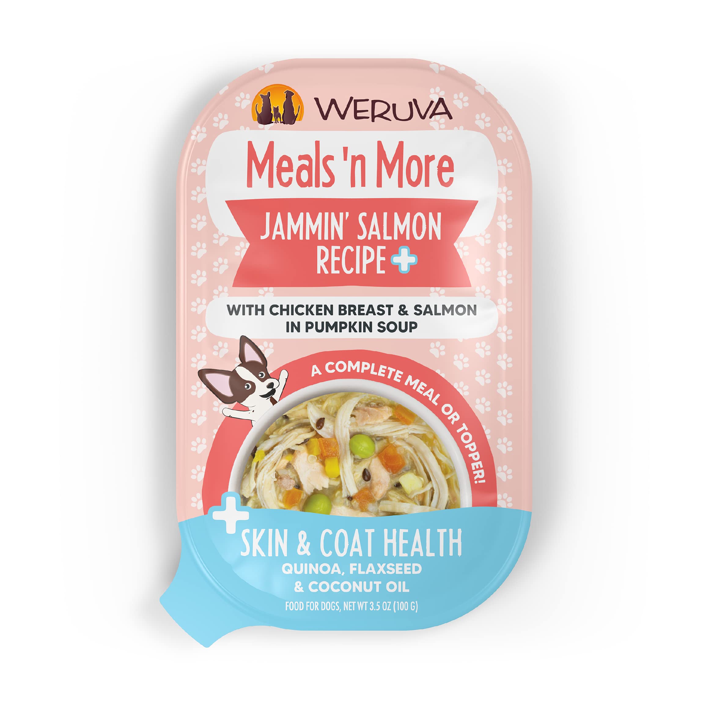 Weruva Meals 'n More Natural Wet Dog Food, Jammin' Salmon Plus Skin & Coat Health, 3.5oz Cup (Pack of 12)