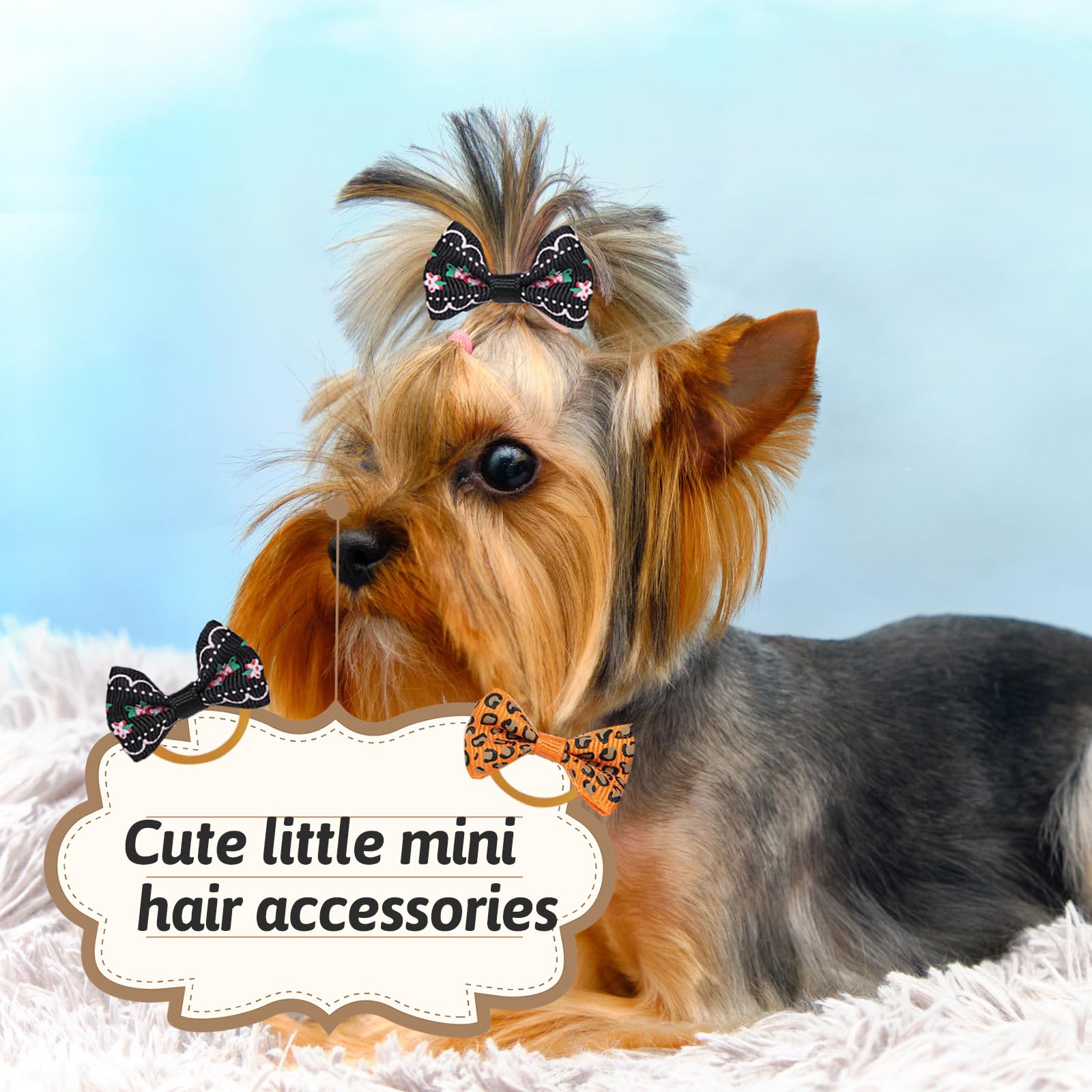 Chenkou Craft 50Pcs/25Pairs Puppy Yorkie Dog Hair Bows With Rubber Band Pet Grooming Products Mix Colors Varies Patterns Pet Hair Bows Dog Accessories
