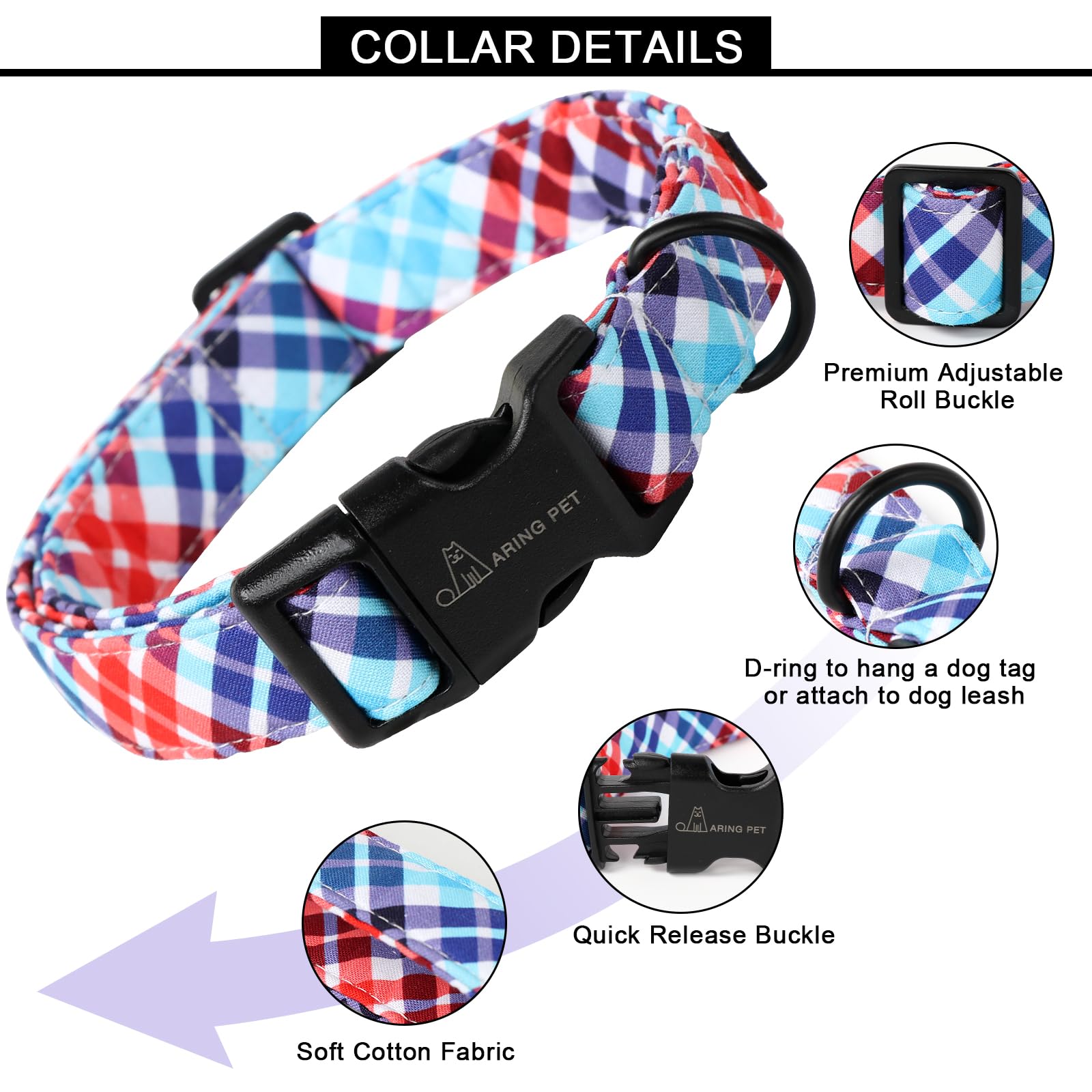 Aring Pet Plaid Dog Collar-Cute Dog Collar For Small Dogs, Adjustable Cotton Pet Collars Puppy Collar For Small Medium Large Boy