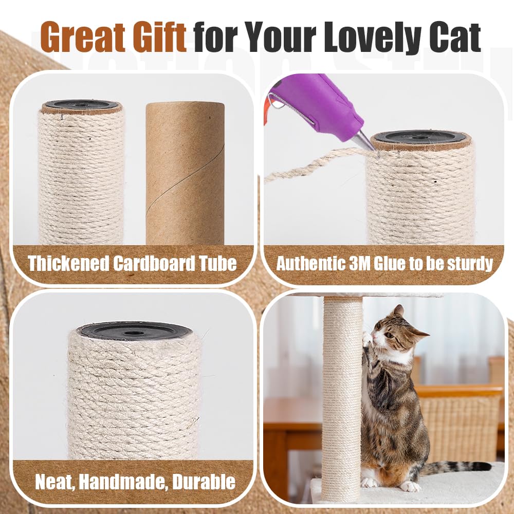 Ospnieek 4 Pcs M8 Cat Scratching Post Replacement, 15.7 7.9' Natural Sisal Rope Kitten Tree Scratcher Refill With Screws, Diy H