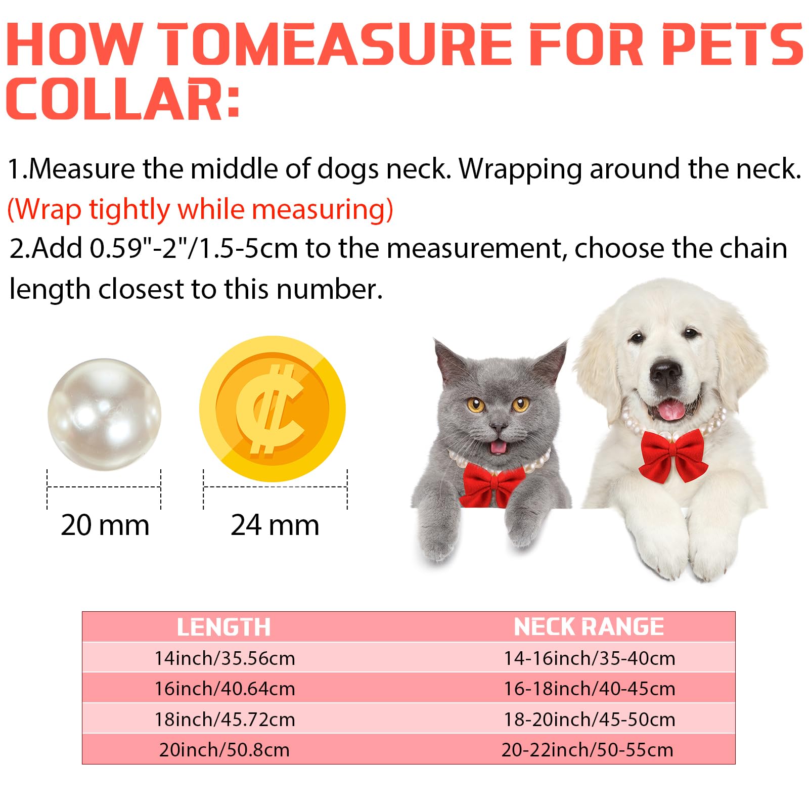 Leifide Chunky Pearl Dog Necklace With Red Bow 20Mm Large Bead Big Pearl Puppy Collar Necklace Adjustable Jewellery Accessories