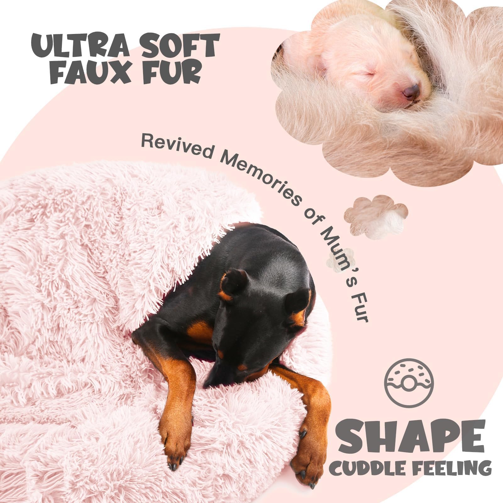 Himax Dog Beds For Large Dogs, Comfort Dogs Beds With Blanket Attached, Calming Anti-Anxiety Fluffy Dog Bed Washable (20'/26'/