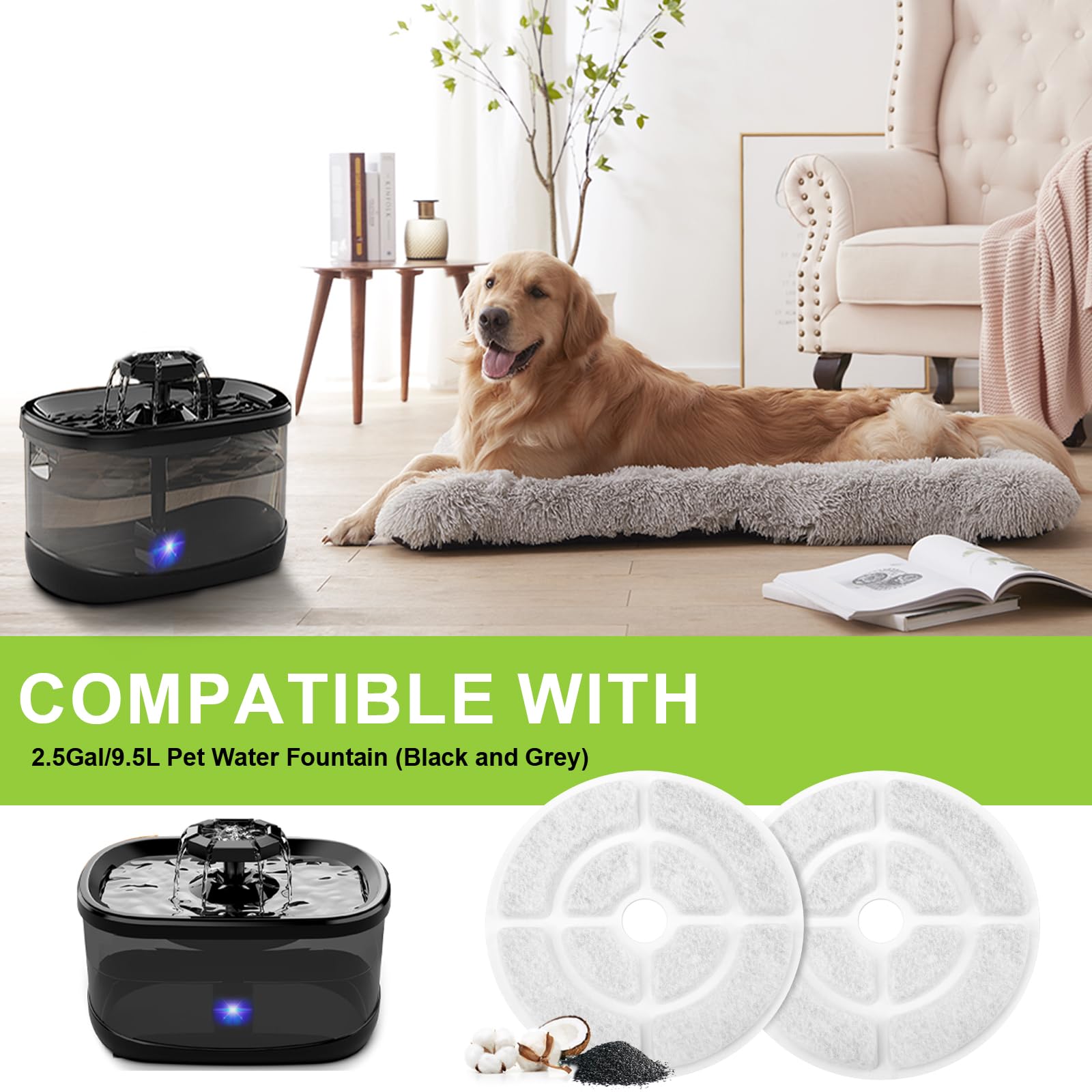 Dog Water Fountain Filters Replacement For Sibays - 2.5Gal/9.5L Pet Fountain Replacement Filter, 7'' Large Cat Bowl Filter, 18Cm