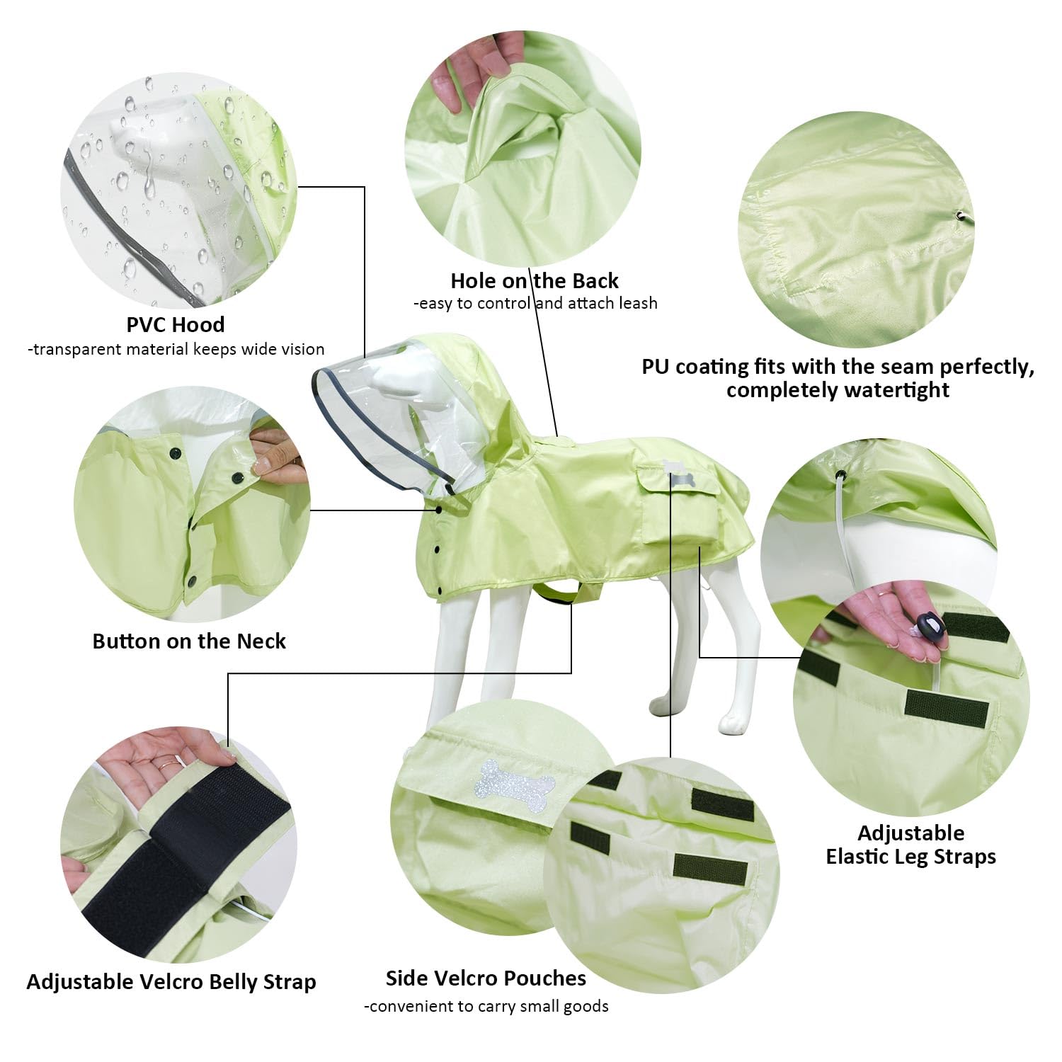 Waterproof Dog Raincoat, Adjustable Reflective Lightweight Pet Rain Clothes With Poncho Hood(Xx-Large,Light Green)