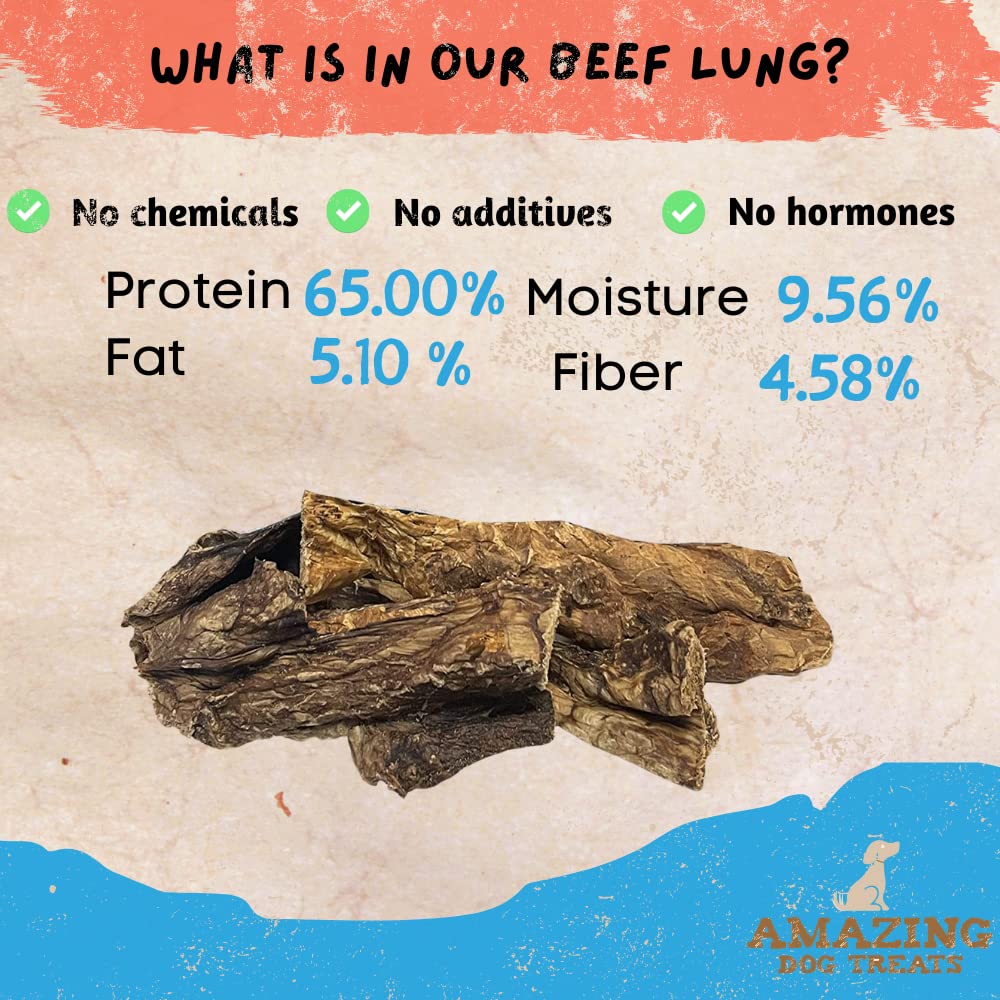 Amazing Dog Treats - 6 Inch Mega Thick Beef Lung Jerky Reward for Dogs  (10 Pc/Pk)  100% Natural Beef Lung Snacks for Dogs  Sing