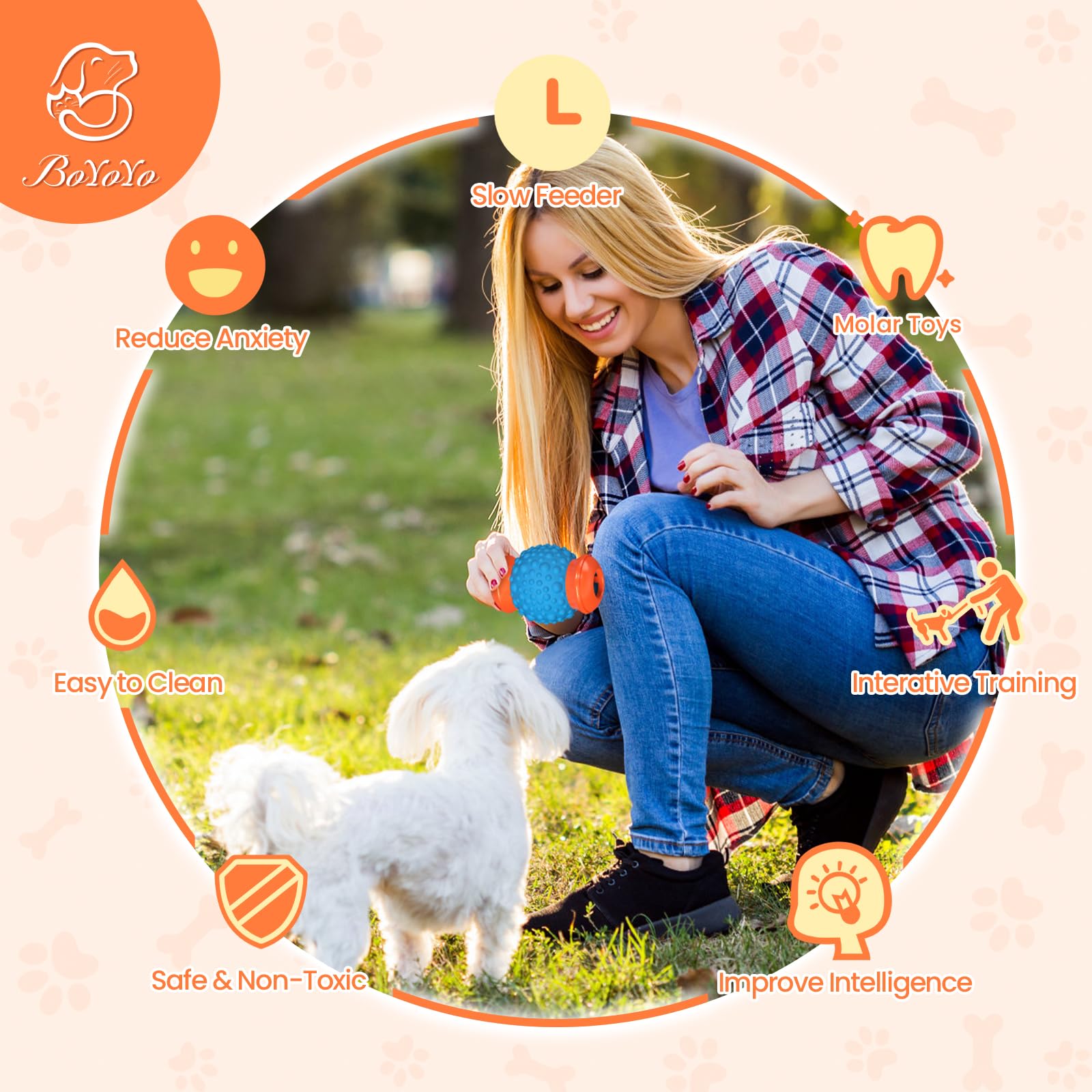 BoYoYo Interactive Dog Toys Treat Dispenser - Slow Puzzle Feeder for Large Dogs, Mental Stimulation for Anxiety Relief & Boredom