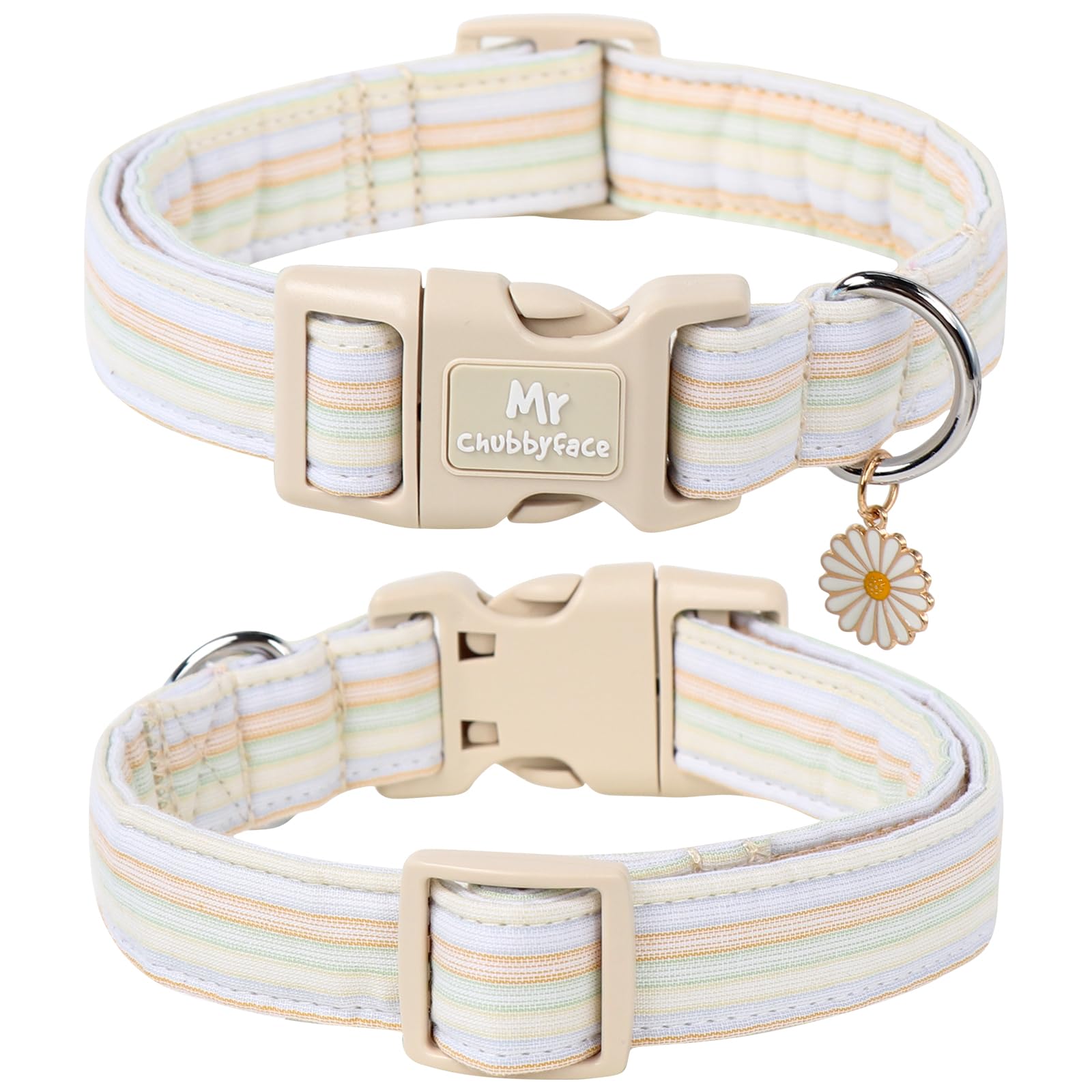 Mr.Chubbyface Cotton Dog Collar, Cute Orange Summer Puppy Collar With Plastic Buckle, Adjustable Soft Natural Fabric Pet Collar