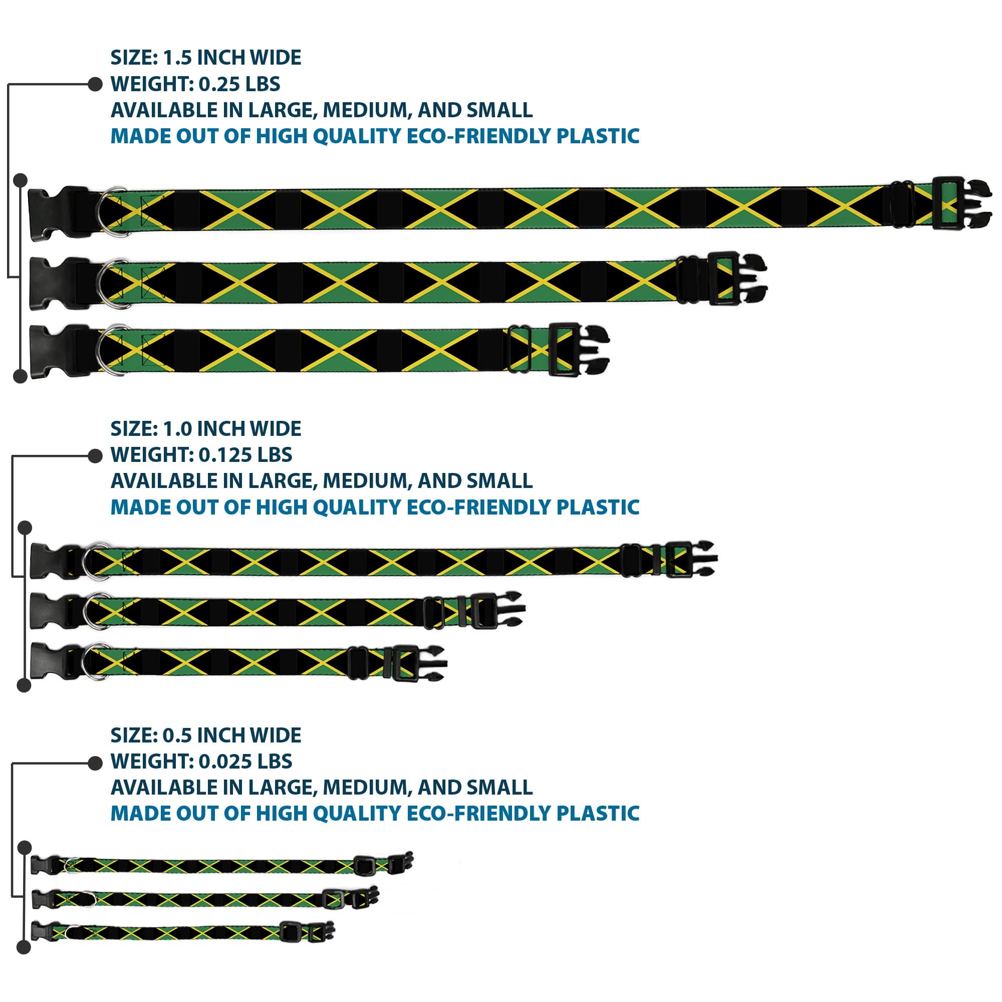 Buckle-Down Plastic Clip Collar - Jamaica Flags - 1/2'' Wide - Fits 9-15'' Neck - Large