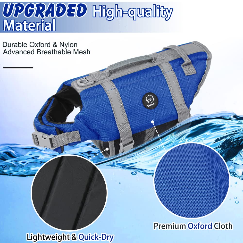 Emust Dog Life Vests, Adjustable Pet Life Jacket With Rescue Handle, Dog Flotation Vest For Small/Medium/Large Dogs, Xs, Royal B