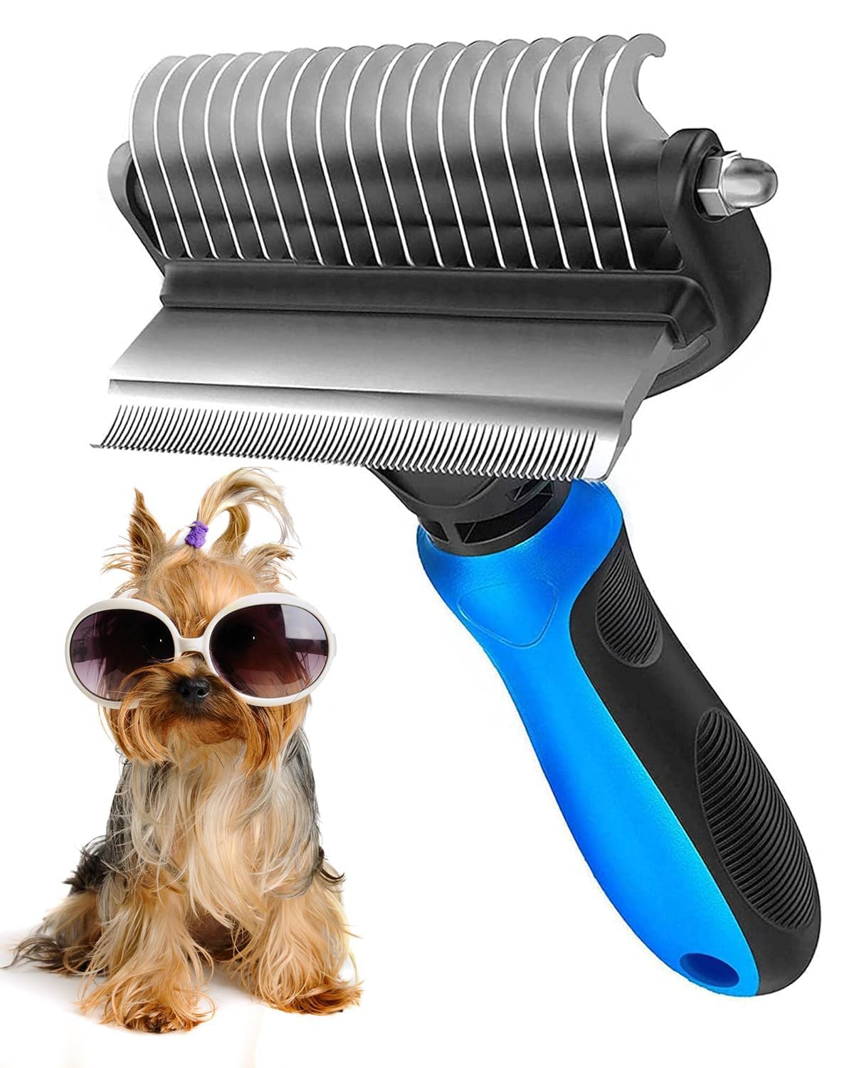 Ruloksha Pet Grooming Brush For Dogs/Cats,2 In 1 Deshedding Tool & Undercoat Rake Dematting Comb For Mats,Reduces Shedding By Up