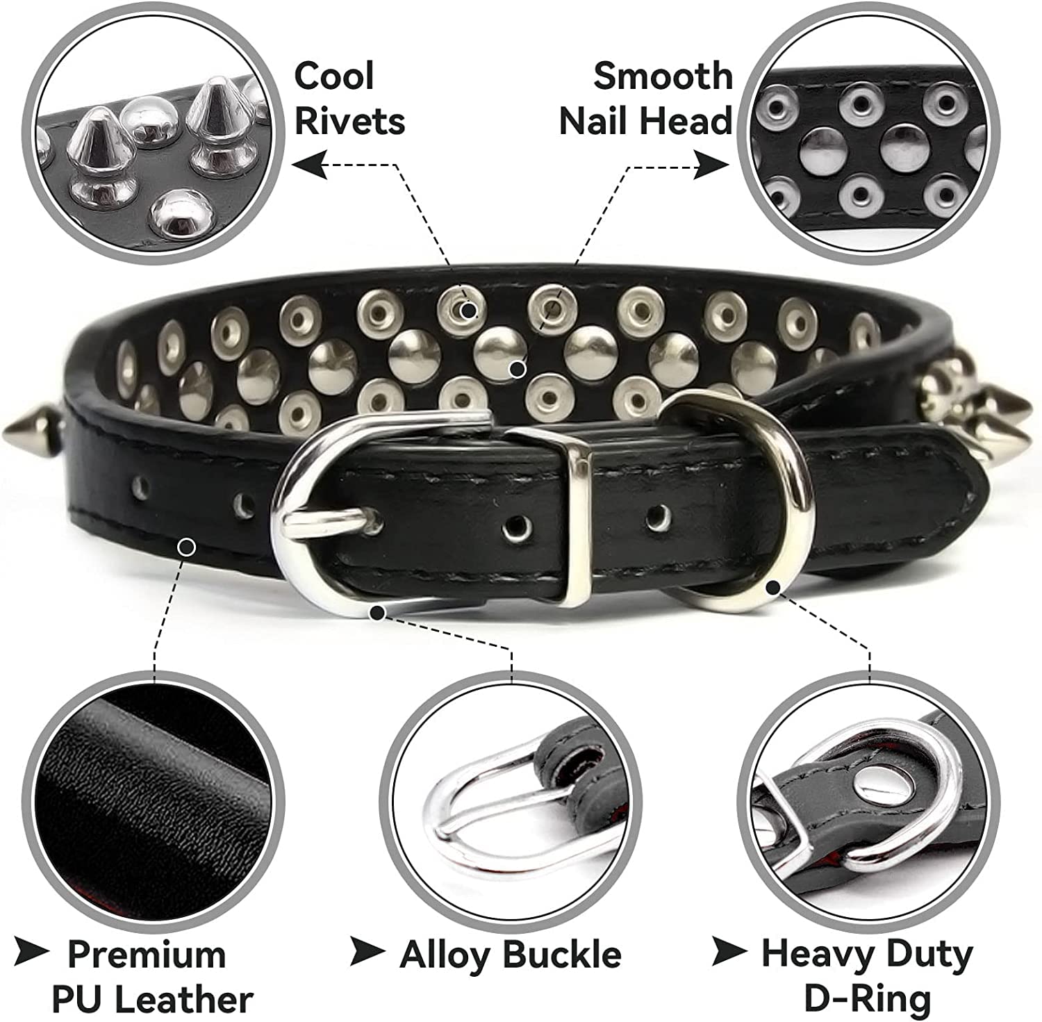 Serijoars Spiked Dog Collar Soft Pu Leather Mushrooms Rivet Spike Studded Dog Collar Adjustable Puppy Collars (S, Red)