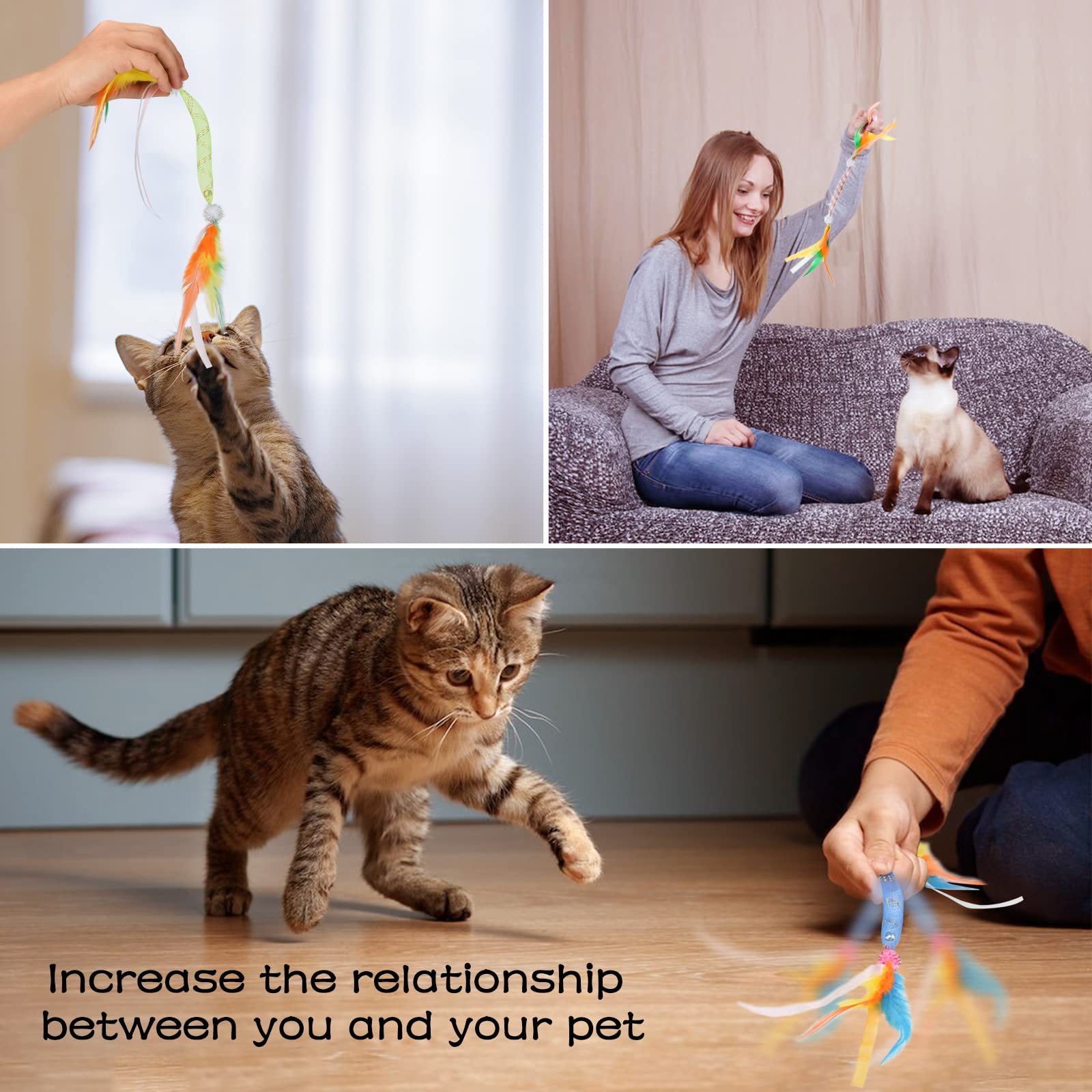 Tusatiy Cat Feather Toys With Bell 4Pack, Colorful Cat Teaser Cat Springs Ribbon Toys,Interactive Cat Toys For Indoor Cats Kitte