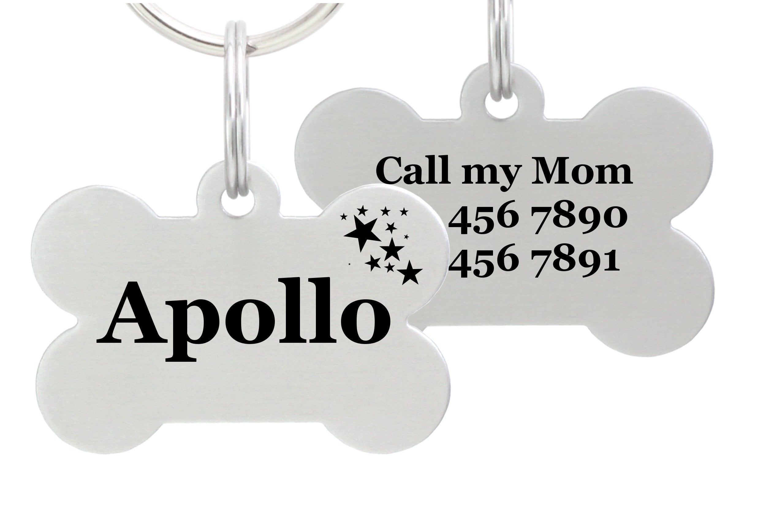 Io Tags Double Sided Laser Etched Stainless Steel Pet Id Tag For Dog Engraved And Personalized Bone Shape (Stars)