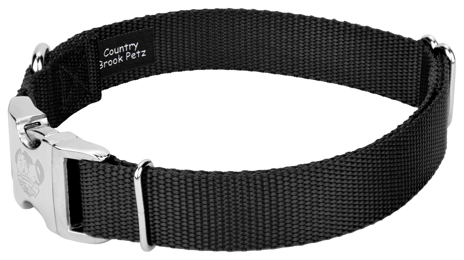 Country Brook Design - Vibrant 30+ Color Selection - Premium Nylon Dog Collar With Metal Buckle (Large, 1 Inch, Black)