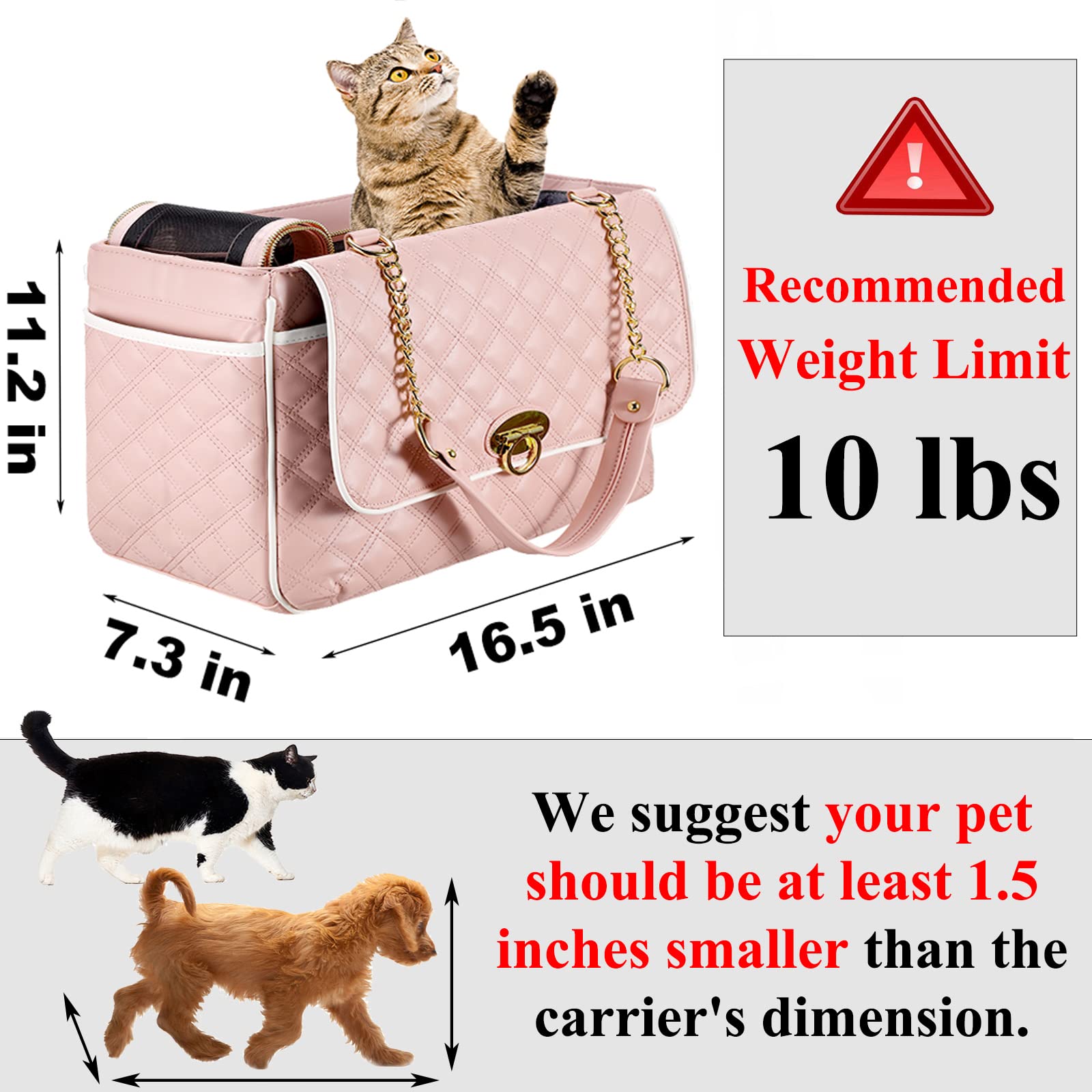 NewEle Fashion Dog Purse Carrier for Small Dogs with 2 Super-Large Pockets, Holds Up to 10lbs PU Leather Pet Carrier, Cat Carrie