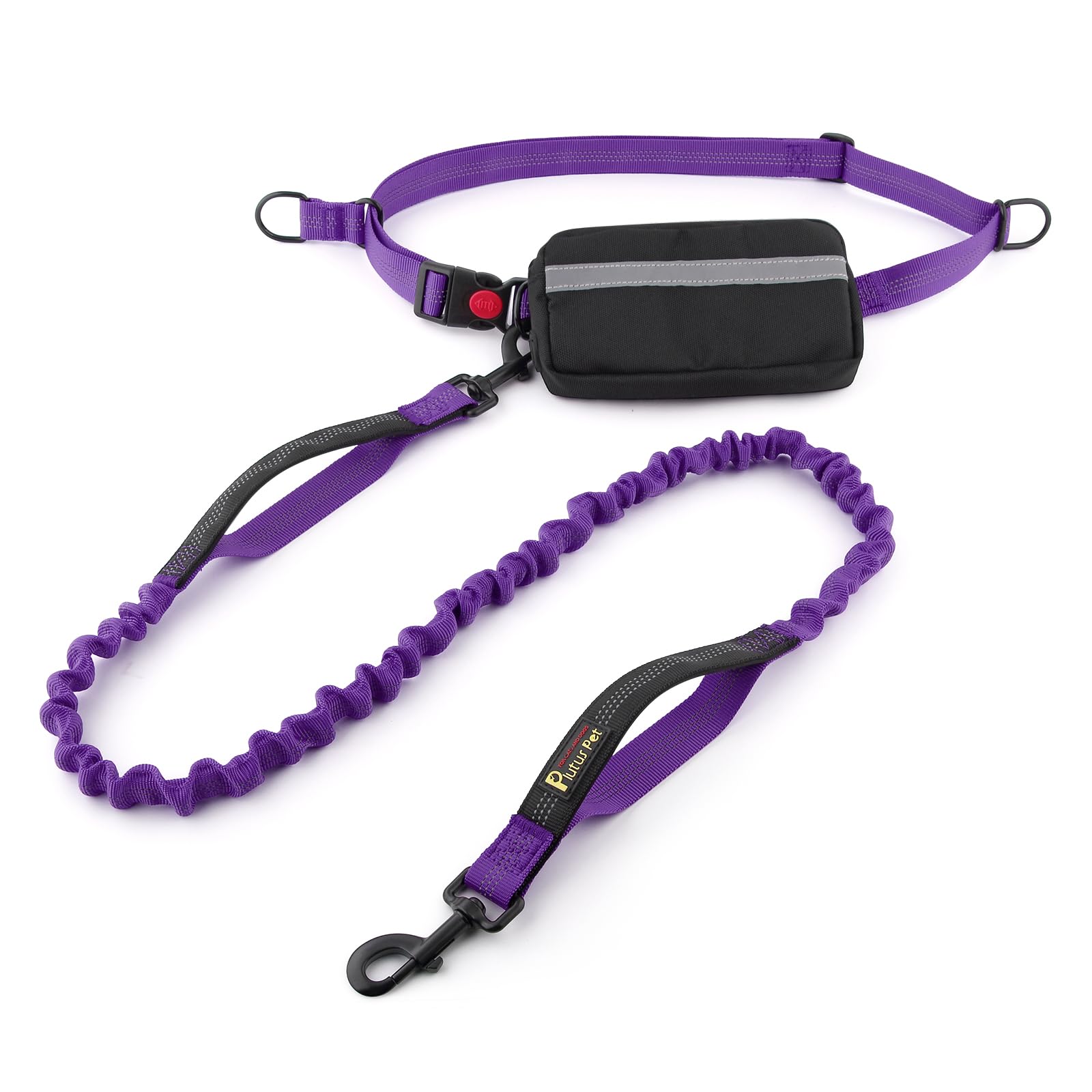 Plutus Pet Hands Free Dual Handle Retractable Bungee Leash With Reflective Stitches, Adjustable Waist For Dogs Walking, Jogging,