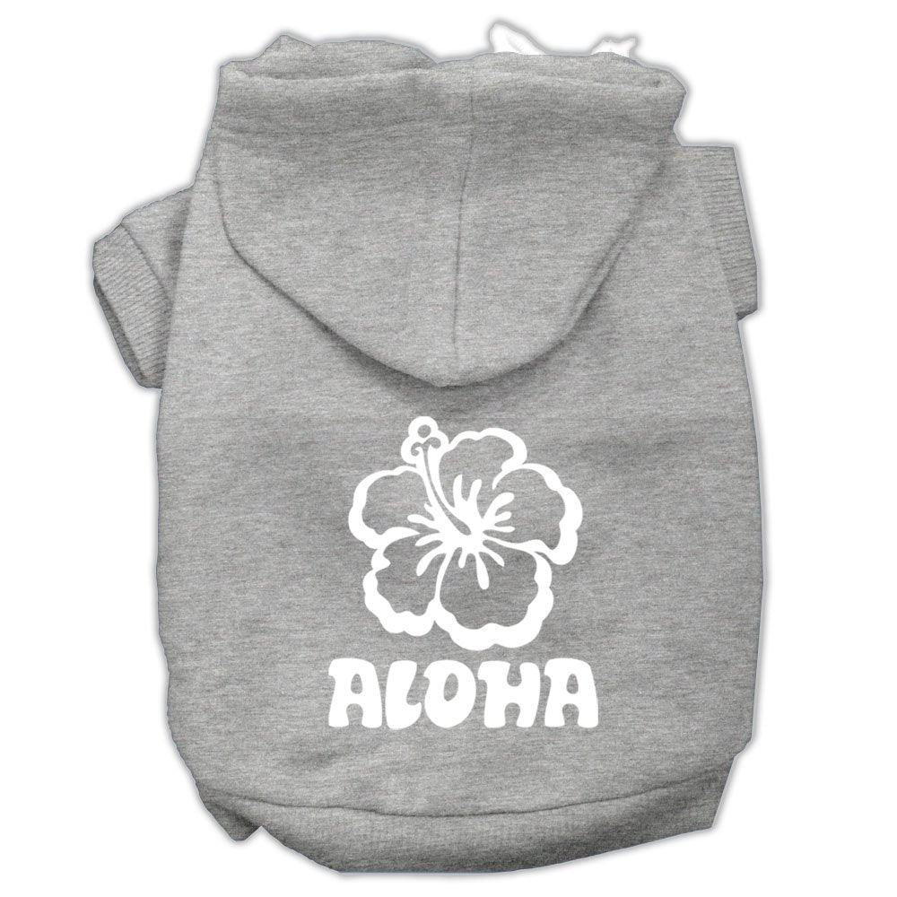 Pet, Dog & Cat Hoodie Screen Printed, 'Aloha Flower' Grey Xs (0-3 Lbs.)
