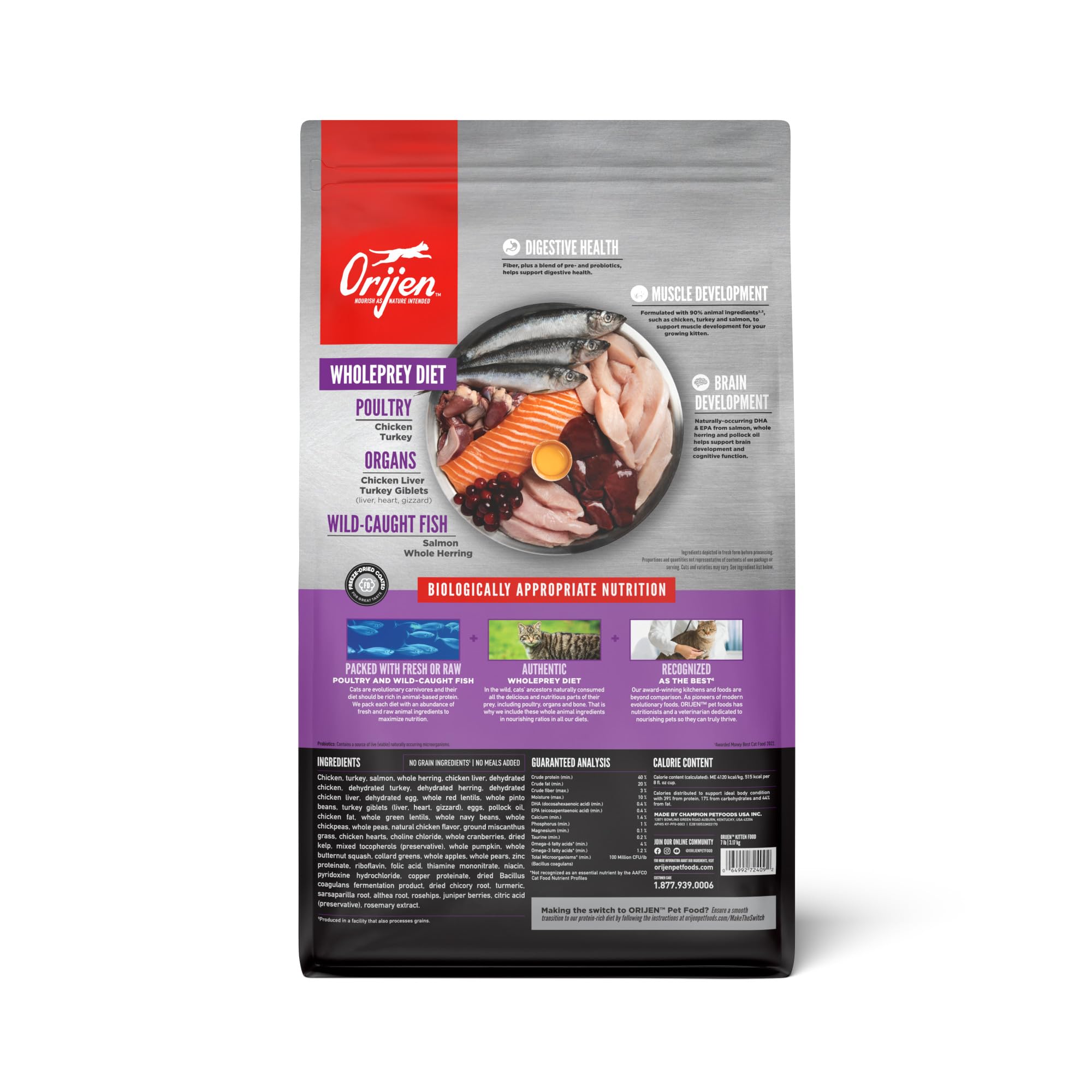 ORIJEN Grain Free High Protein Premium Dry Cat Food Kitten Recipe 7lb Bag
