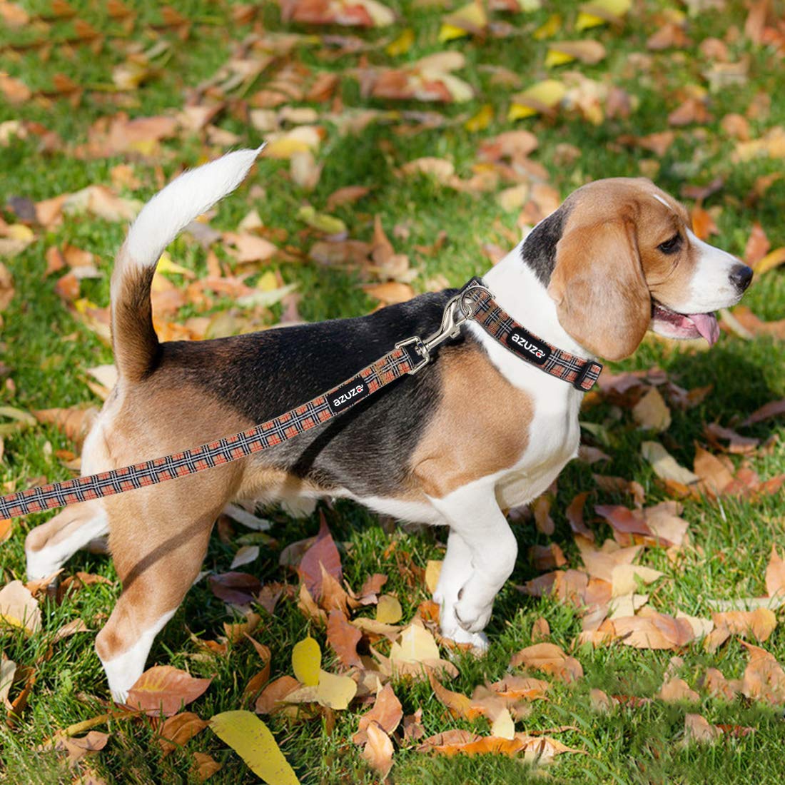 Azuza Dog Collar And Leash Set, Classic Plaid Dog Collar With Matching Leash For Small Dogs, Great For Christmas, New Year, Festivals And Daily Use
