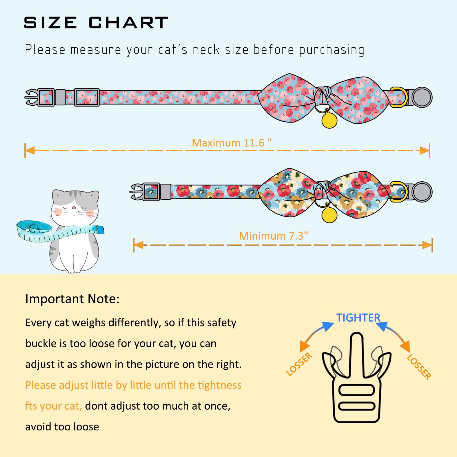 Faygarsle 2 Pack Breakaway Cute Cat Collars With Bow Ties Floral Pattern For Female And Girl Cats