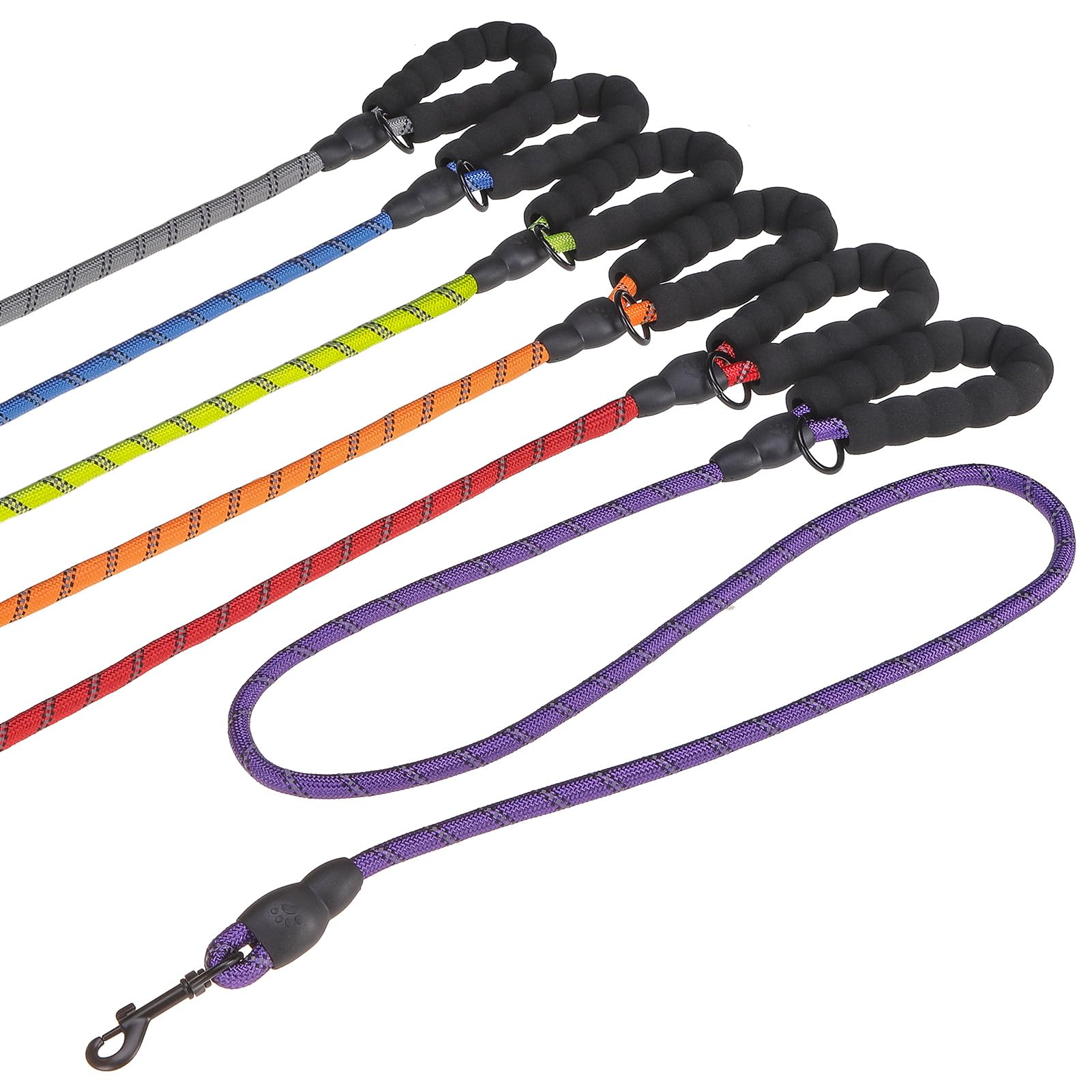 Beautyzoo Heavy Duty Rope Dog Leash 6 Pack, 5Ft Nylon Pet Lead With Reflective Thread, Soft Padded Handle For Large Medium Dogs 