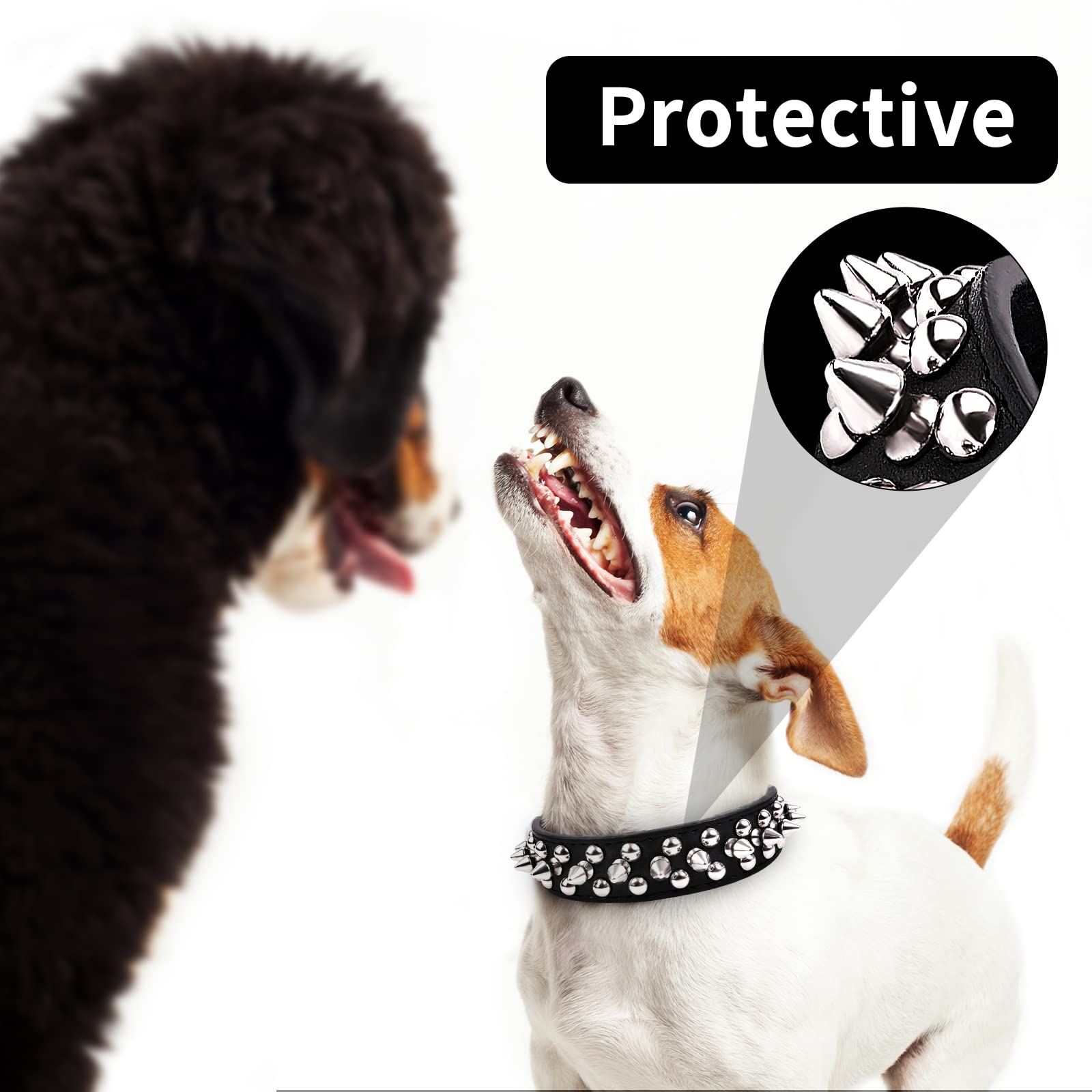 Spiked Dog Collar, Spike Collar For Dogs, Durable Pu Leather Studded Dog Collar With Leash, Epesiri Funny Mushrooms Rivet Small Puppy Dog Collars, Pet Cat Adjustable Collar, Best Gift, Black Xsmall