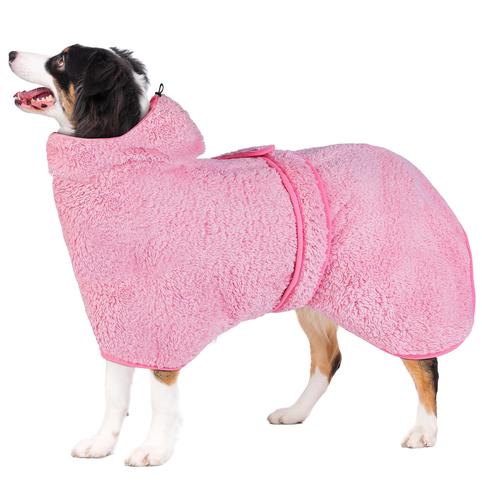 Bienbee Soft Dog Bathrobe,Super Absorbent & Quick-Drying Dog Robe With Hood, Cozy Drying Coat For After Bath, Pink Xxl