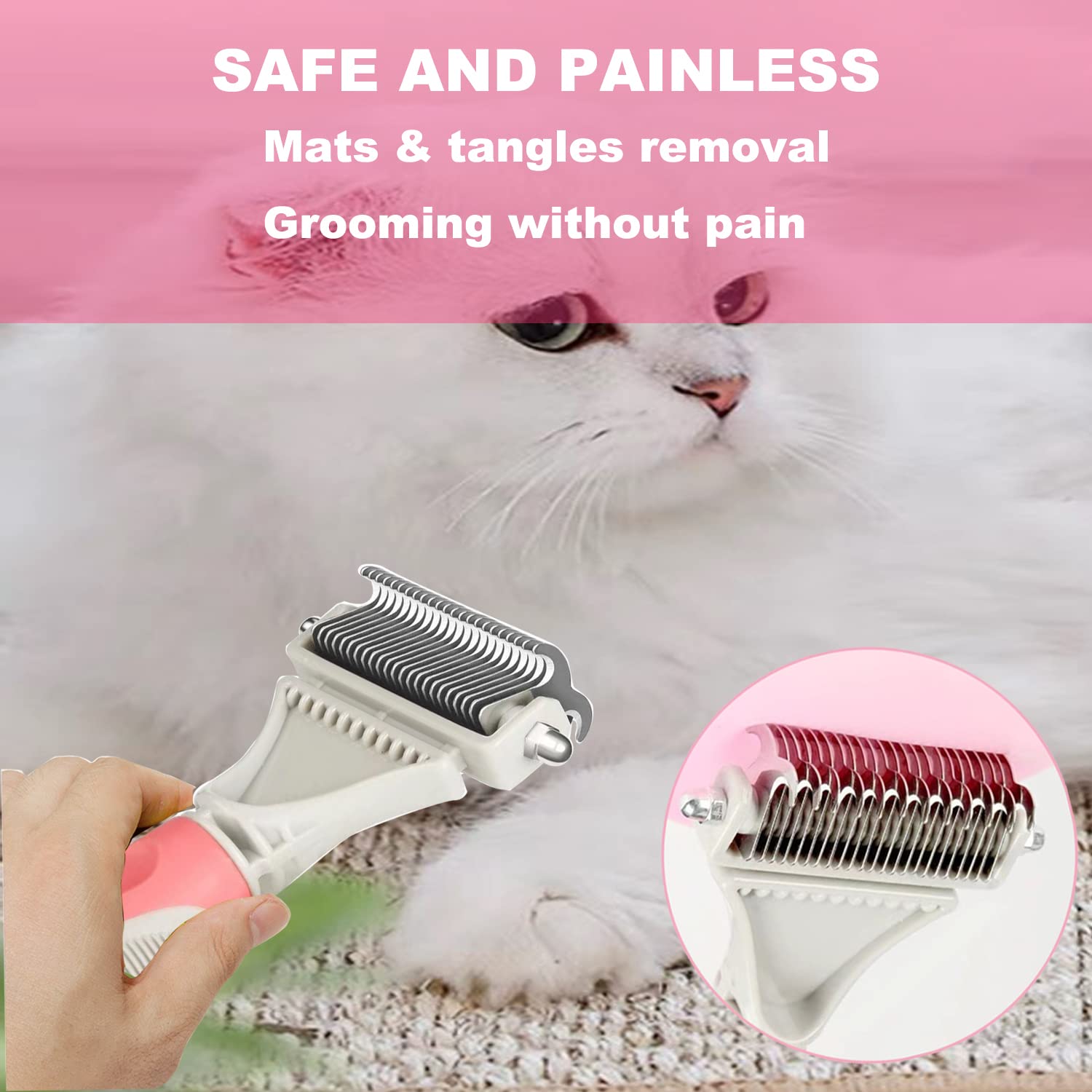 Pet Dematting Comb - 2 Sided Undercoat Rake For Cats & Dogs - Safe Grooming Tool For Easy Mats & Tangles Removing - Medium And L