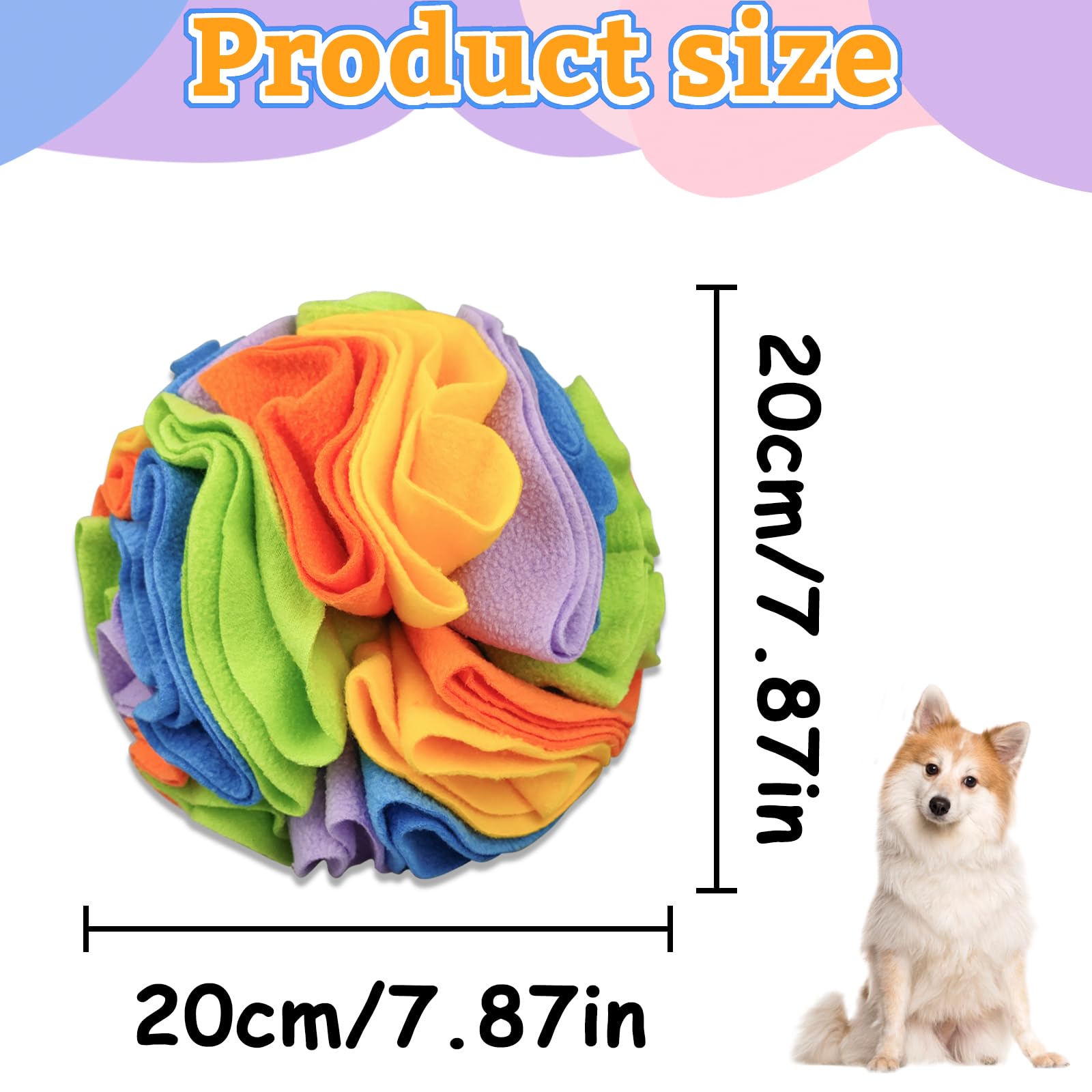 Andiker 7.9'' Snuffle Ball for Dogs, Plush Colorful Interactive Snuffle Ball Hide Treat Dog Puzzle Toy for Relieving Boredom and