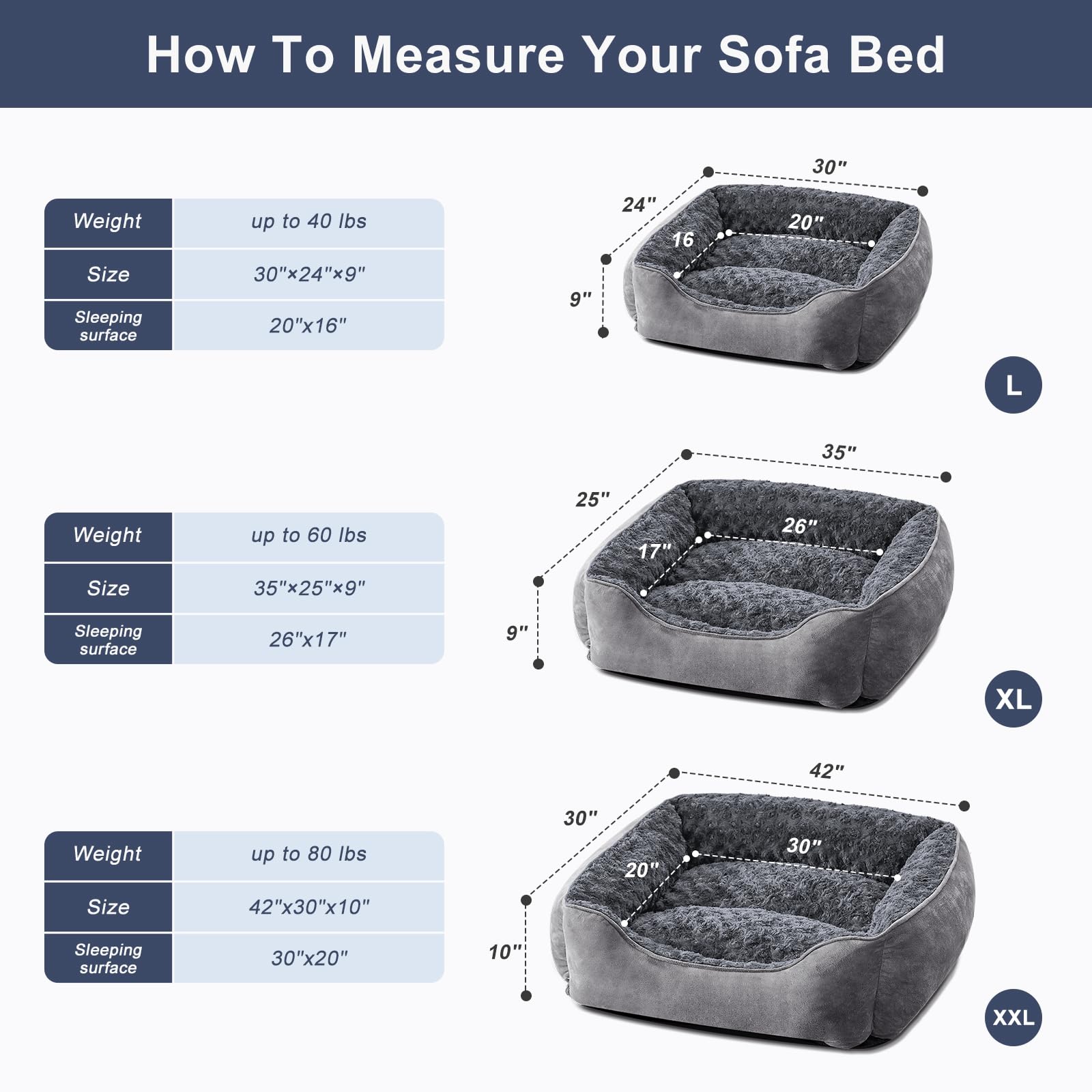 Joejoy Rectangle Dog Bed For Large Medium Small Dogs Machine Washable Sleeping Dog Sofa Bed Non-Slip Bottom Breathable Soft Pupp