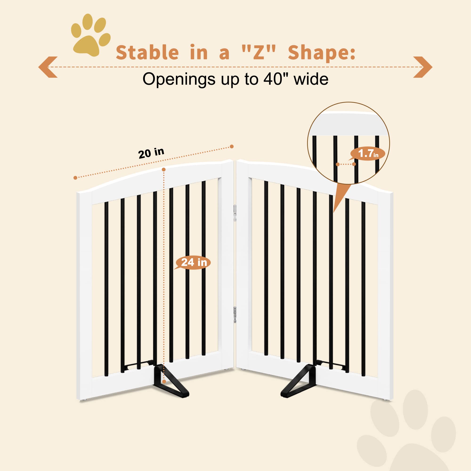 PUPETPO Freestanding Pet Gate for Dogs, Foldable Wooden Dog Gate for House, Indoor Dog Gate for Stairs, Doorways, Gates for Dogs