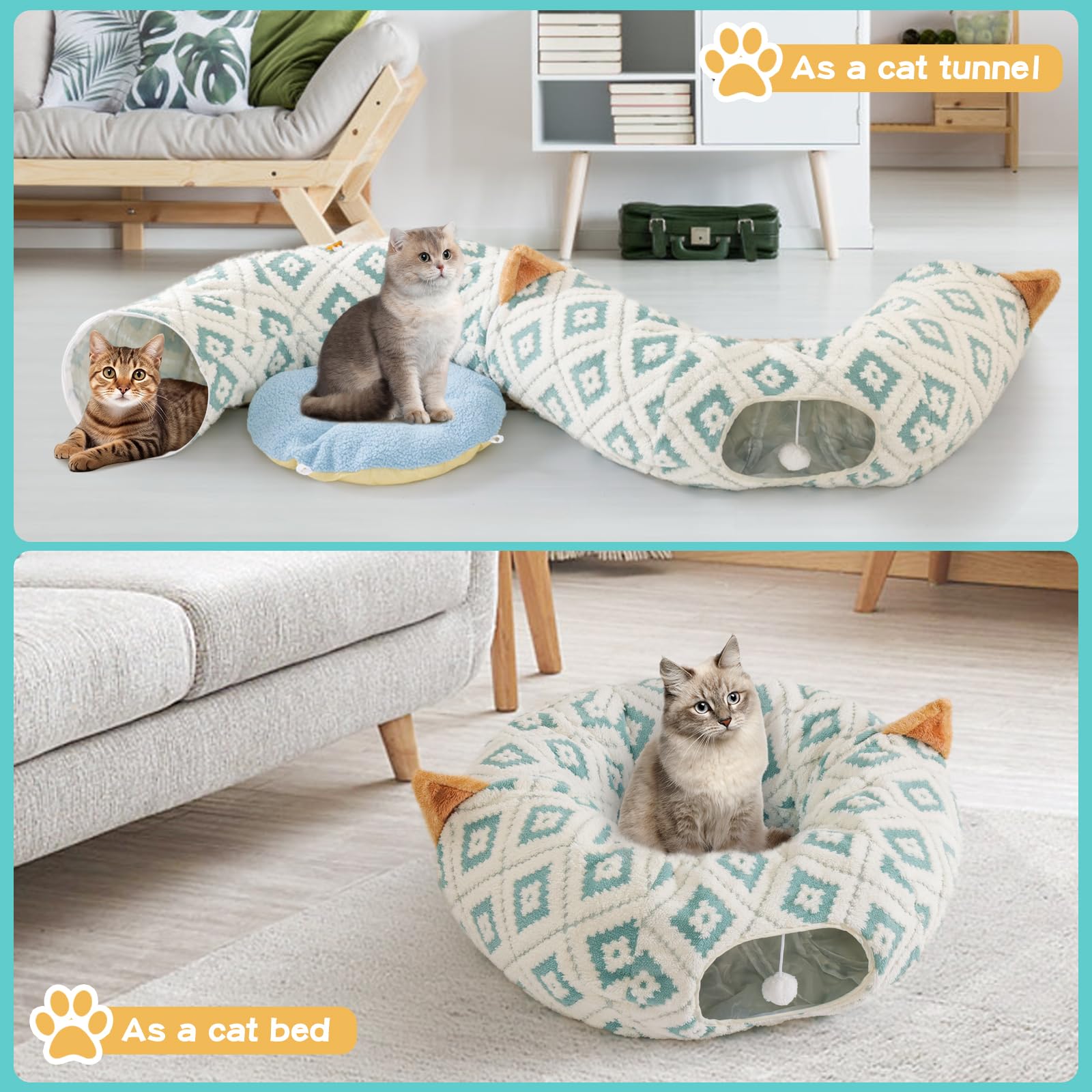 Cat Tunnel Bed With Soft Cushion, Cat Donut Tunnels For Indoor Cats, Peekaboo Cat Cave Toy, Multifunctional Playground Toys For
