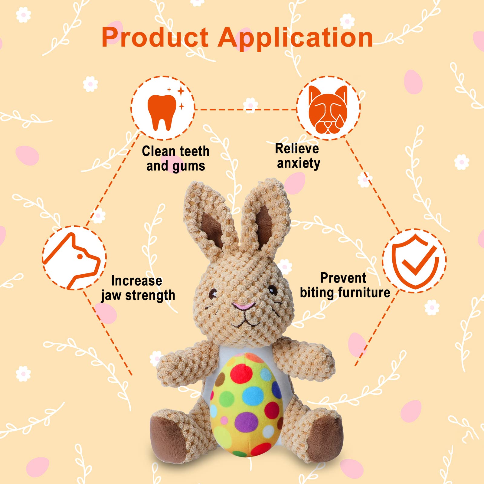 Yuepet Easter Bunny Dog Toys, Squeaky Dog Chew Toys For Cleaning Teeth, Stuffed Easter Egg Toy For Puppies Small Medium Dogs(Yel