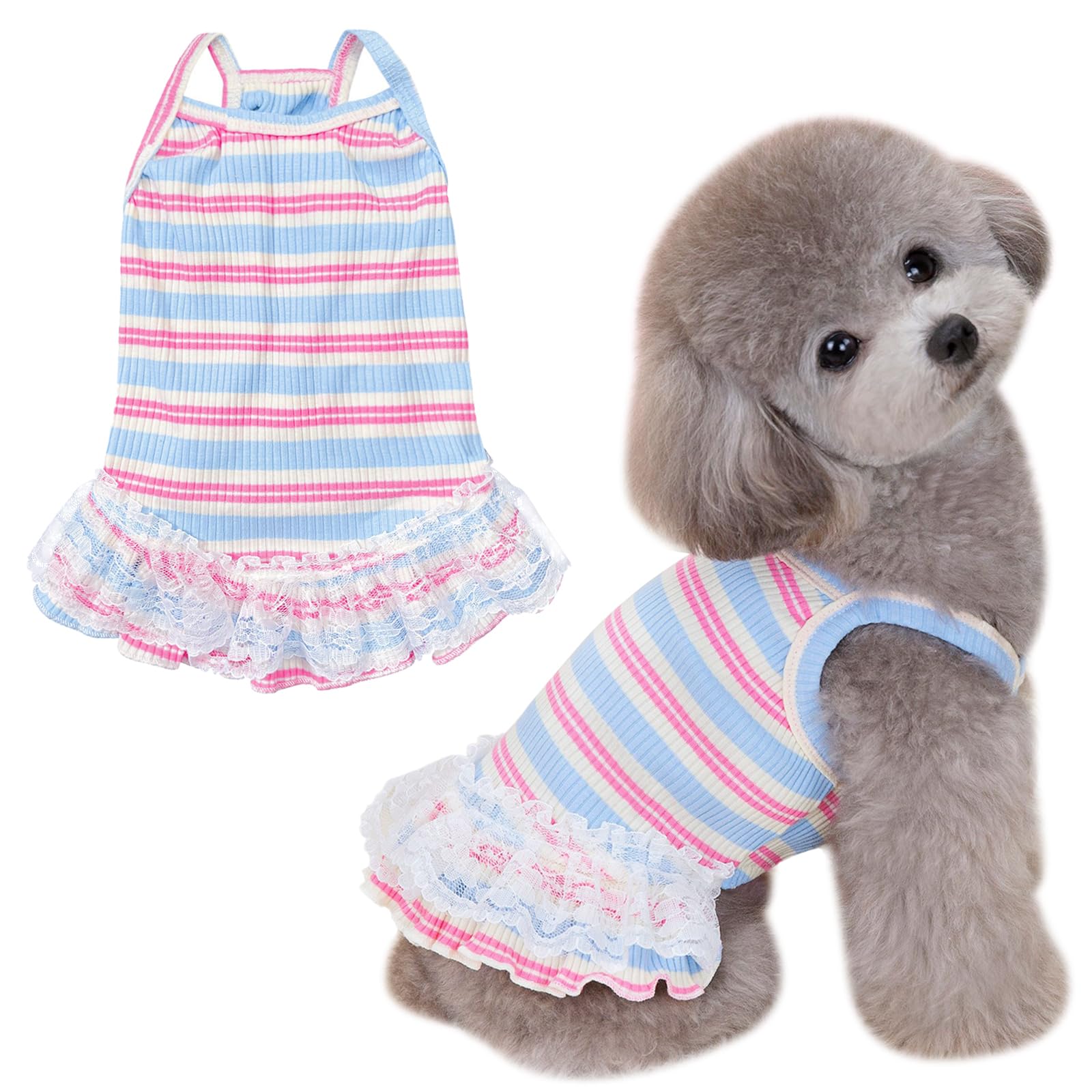Winmany Dog Summer Clothes Puppy Sleeveless Striped Vest T-Shirt Pet Tutu Skirt Cat Dresses Suitable For Small Medium Cat Dog (B