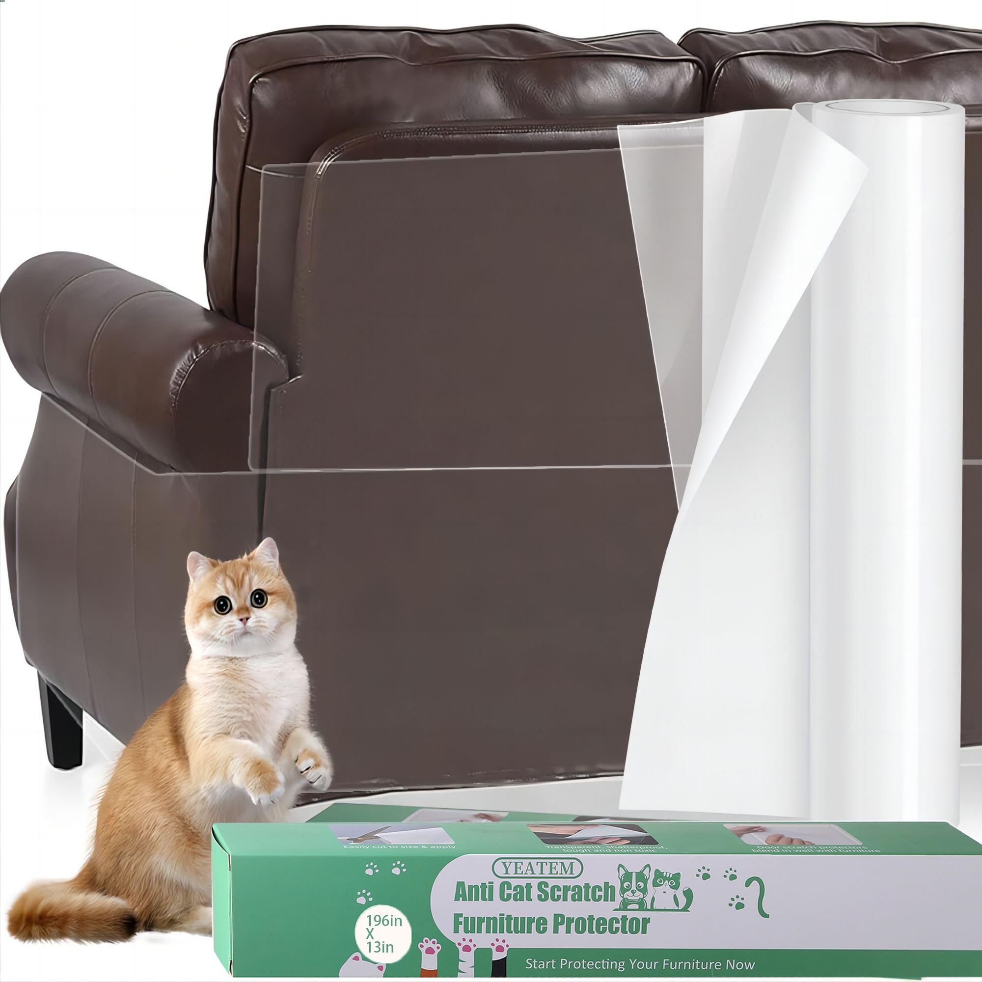 Yeatem 196''X13'' Thicken Anti Cat Scratch Furniture Protector, Single-Sided Sticky Couch Corner Protectors For Cats, Extended S