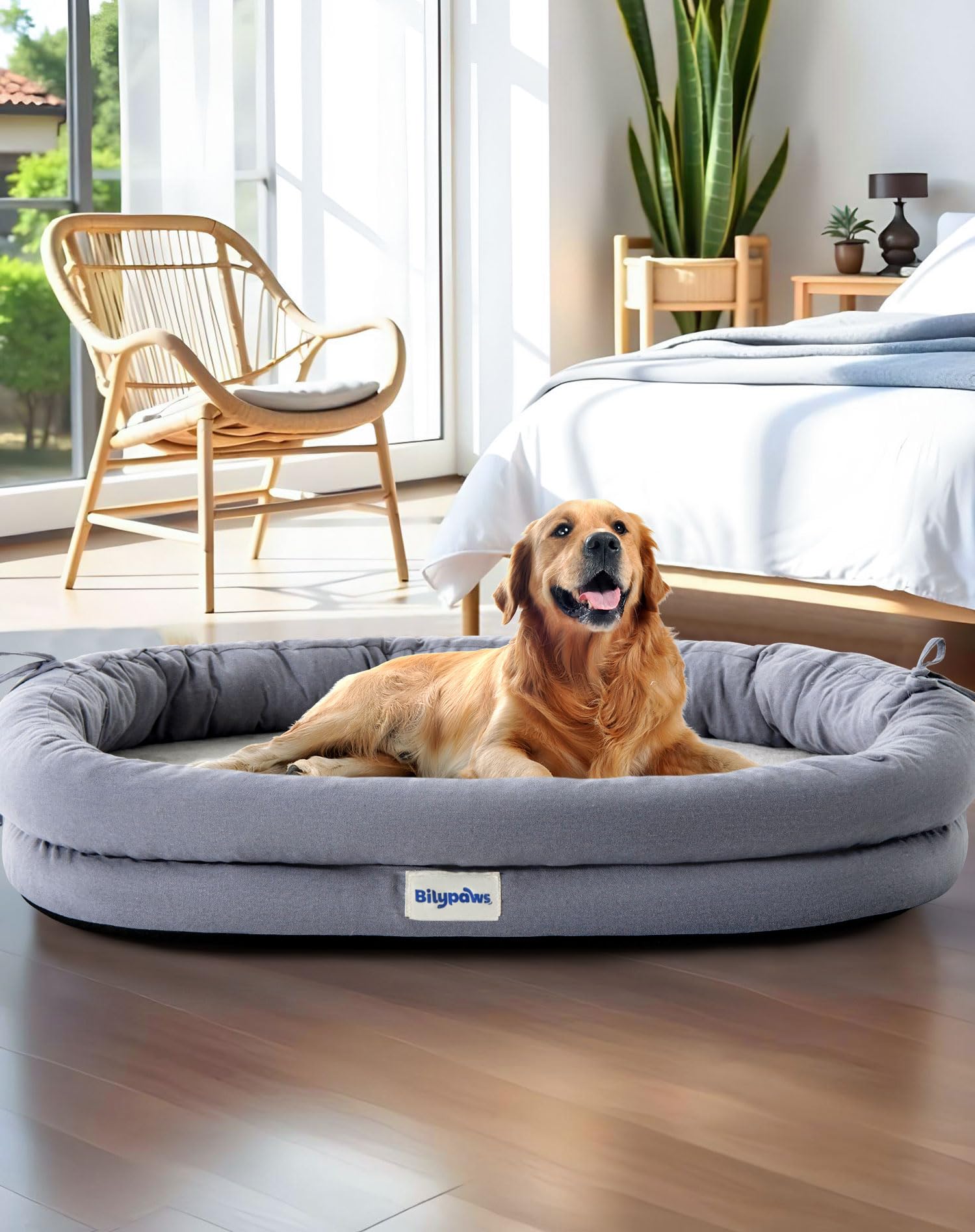 Bilypaws Orthopedic Dog Bed For Large Dogs, Pet Sofa Bed With Egg Crate Foam, 4-Sided Bolster, Removable Washable Cover & Anti-S