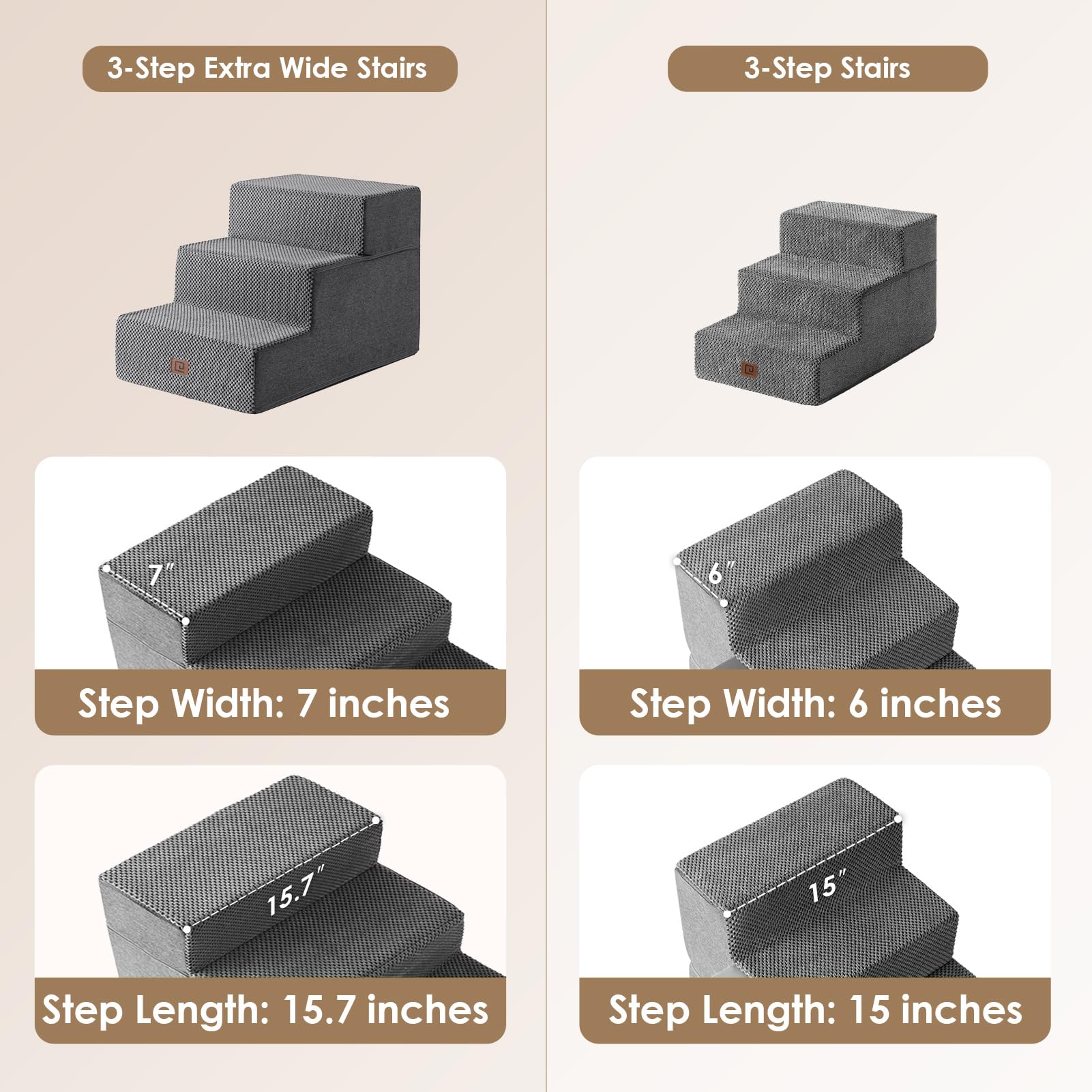 Eheyciga Dog Stairs For Small Dogs 16.5   H, 3-Step Extra Wide Dog Steps For Couch Sofa And Chair, Pet Steps For Small Dogs And