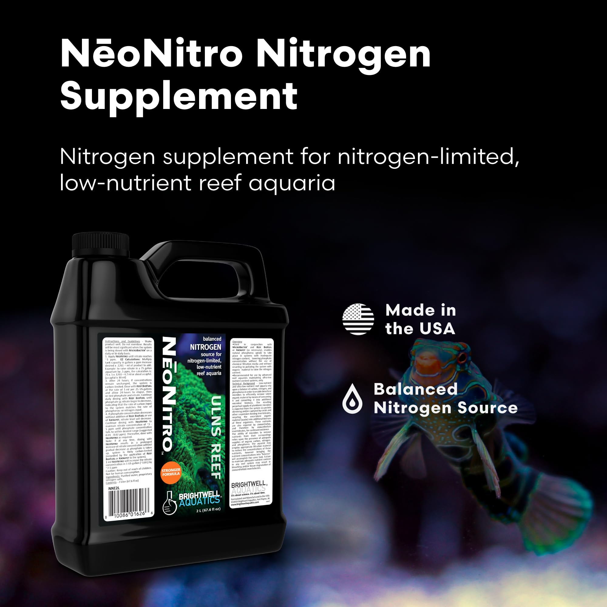 Brightwell Aquatics NeoNitro Balanced Nitrogen Supplement - Reef Nutrient Enhancer for Ultra-Low Nutrient Systems - Aquarium Wat
