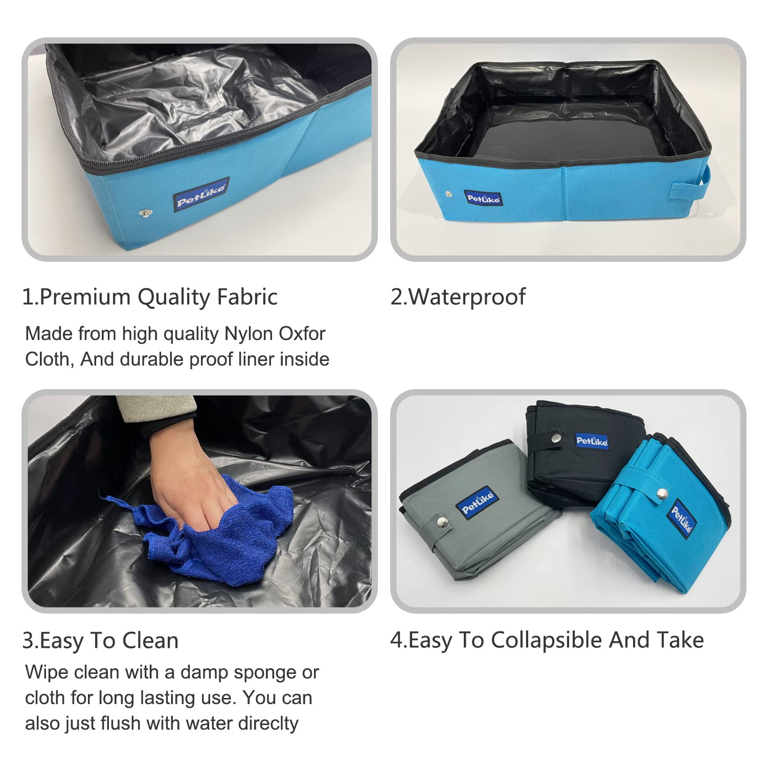 Petlike Travel Cat Litter Box, Leak-Proof Portable Litter Box, Collapsible Toilet Tray Carrier For Small Medium Cats (Medium, Aqua)