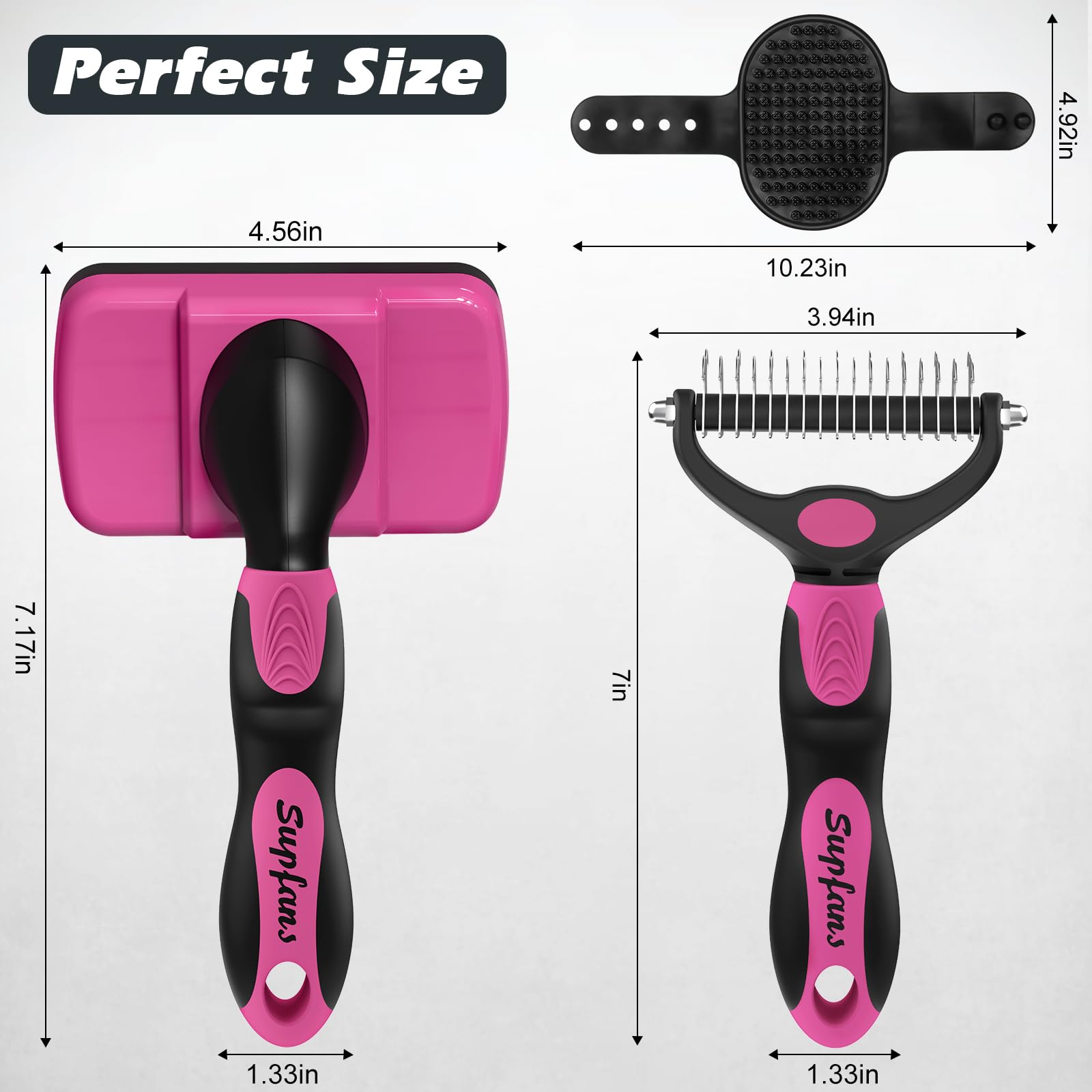 Augwind 3Pcs Dog Brush I Dog Brush For Shedding I Deshedding Dog Brush I Dog Bath Brush I Slicker Brush For Dogs I Dog Comb I Premium Pet Supplies (Red Black)